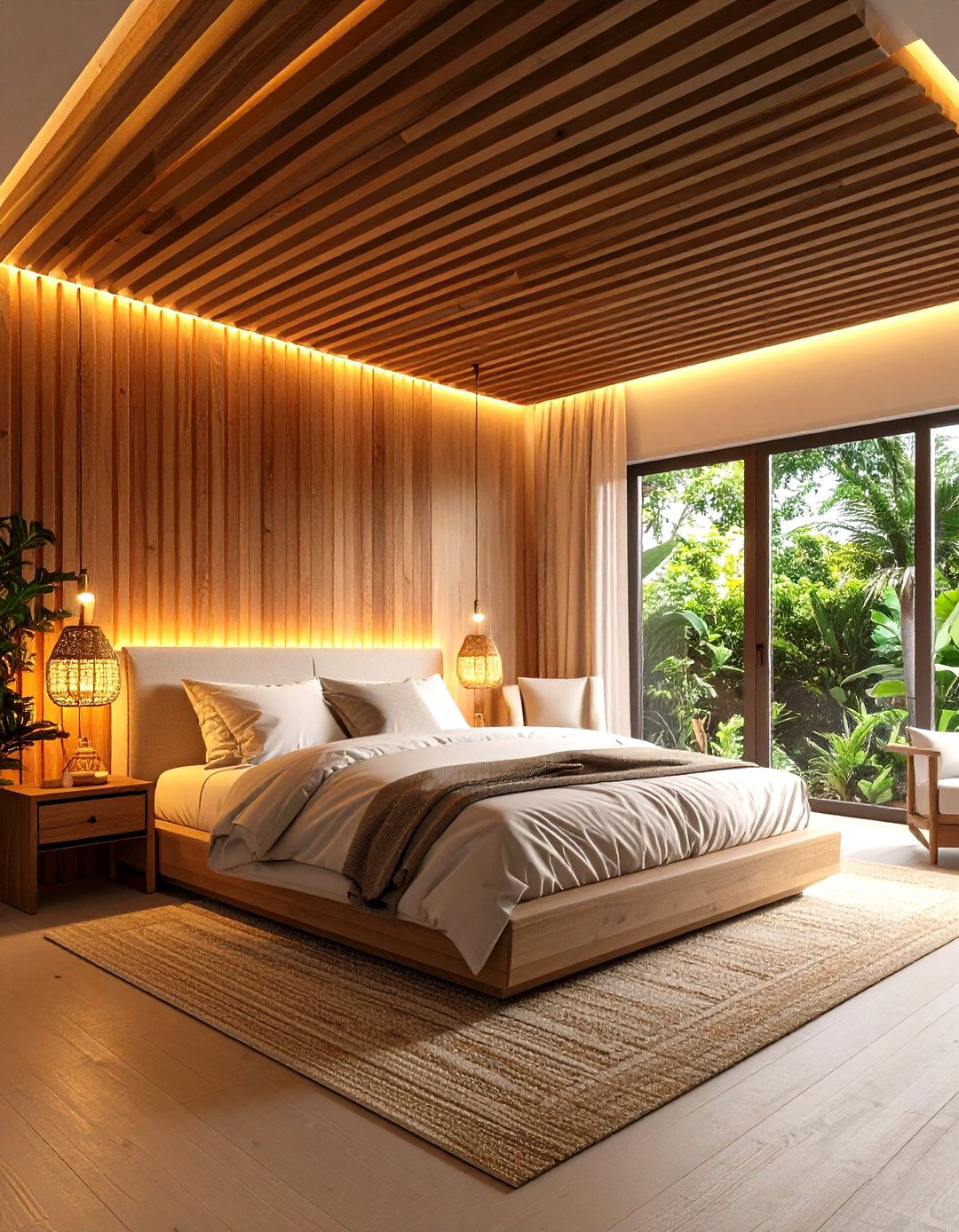 Wood Slat Ceiling with Integrated LED Lighting - 20 Wood Slat Ceiling Ideas