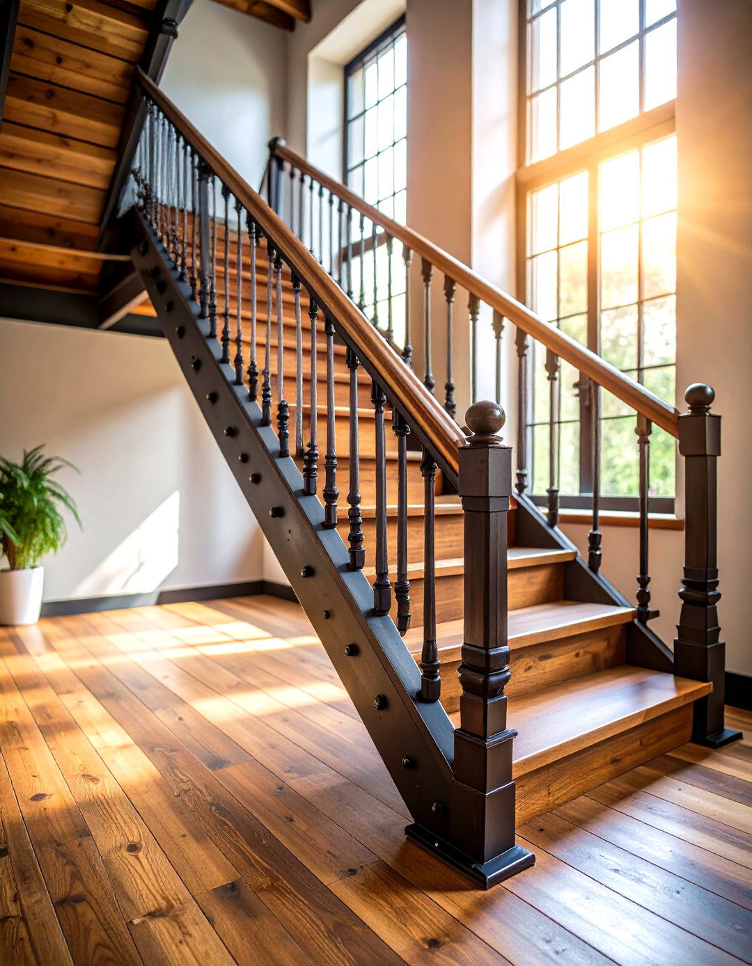 Wood Stair Railing with Industrial Hardware - 20 Wood Stair Railing Ideas