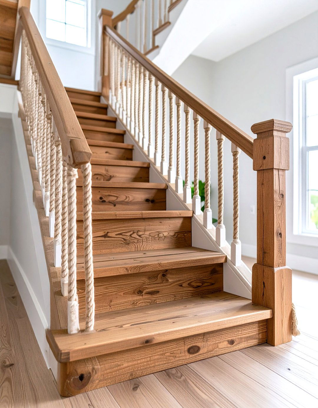 Wood Stair Railing with Rope Details - 20 Wood Stair Railing Ideas