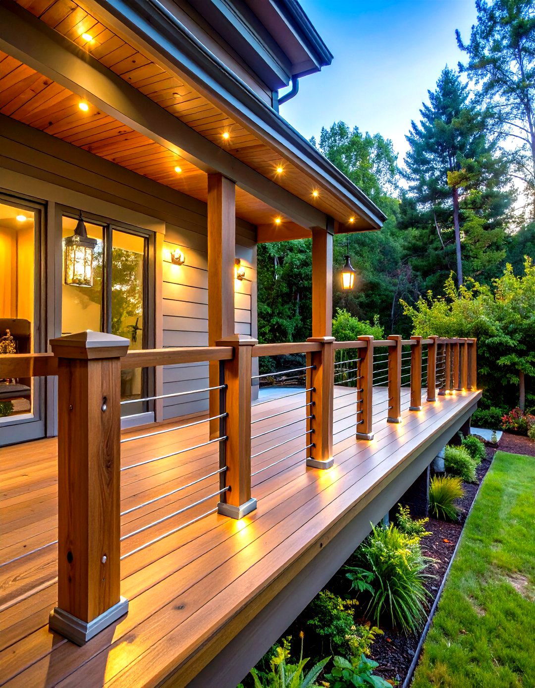 Wood and Cable Fusion Front Porch Railings - 20 Front Porch Railing Ideas