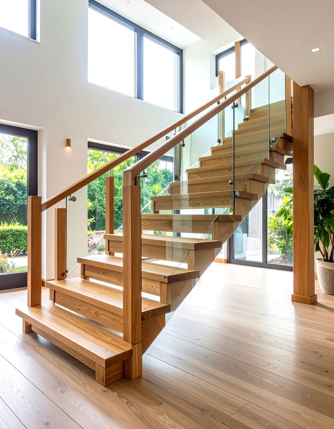 Wood and Glass Combination Stair Railing - 20 Stair Railing Ideas