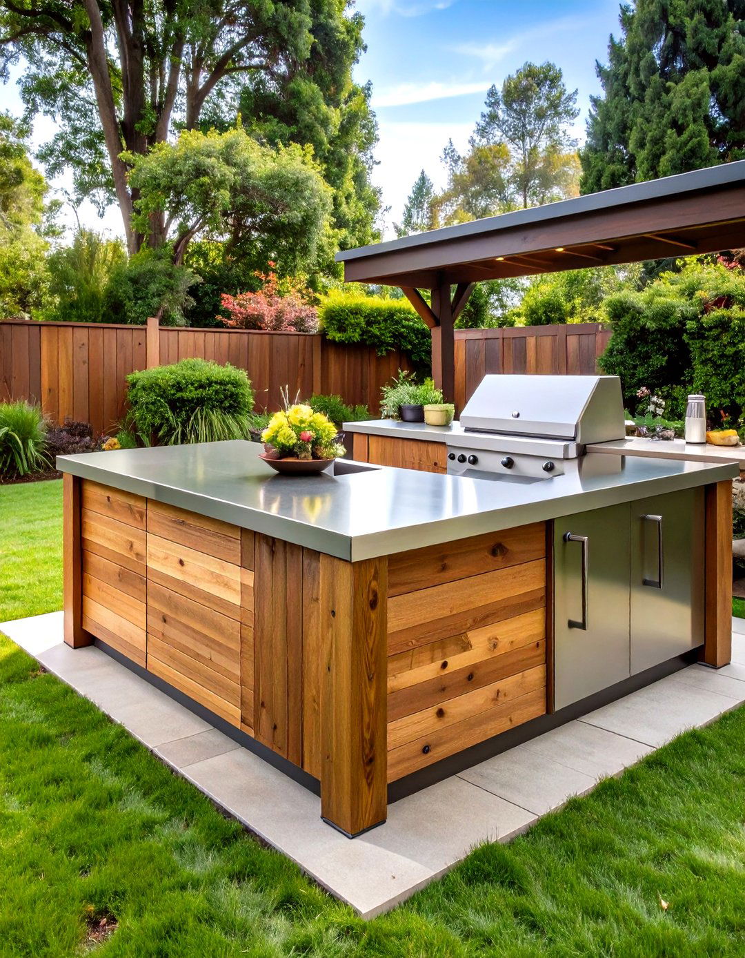 Wood and Metal Hybrid Outdoor Kitchen Island - 20 Outdoor Kitchen Island Ideas