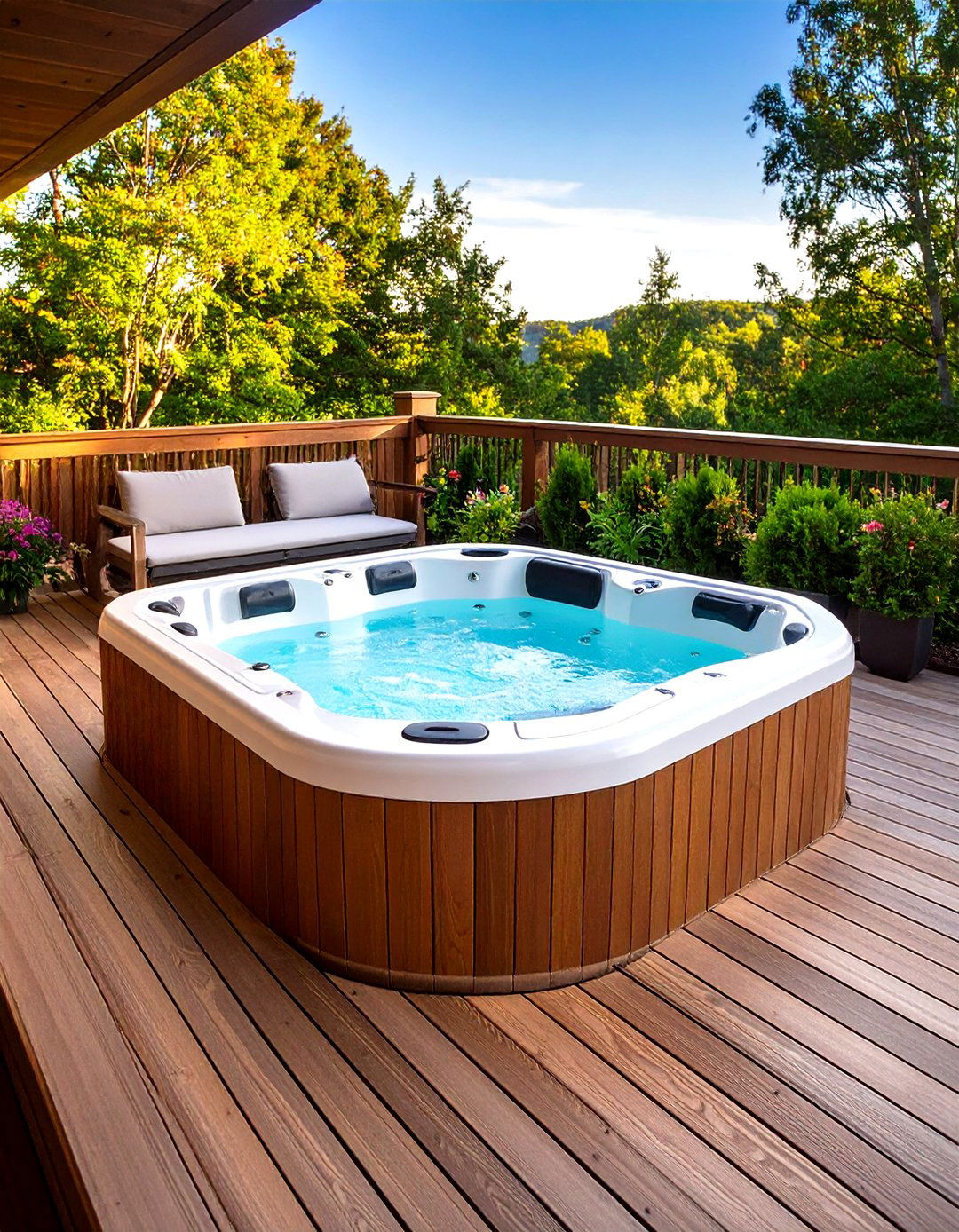 Wooden Deck Blend - 20 Sunken Hot Tub Ideas