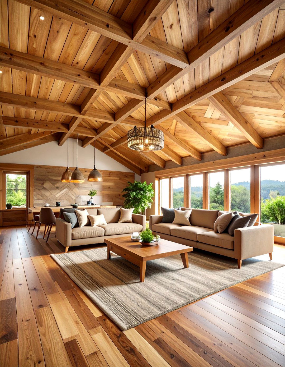 Wooden Living Room False Ceiling with Natural Grain Texture - 20 Living Room False Ceiling Design Ideas