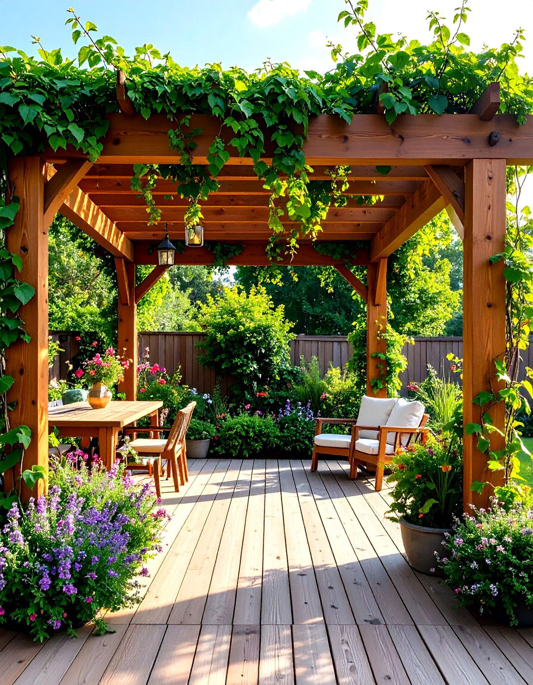 Wooden Slat Partially Covered Deck Design - 20 Partially Covered Deck Ideas