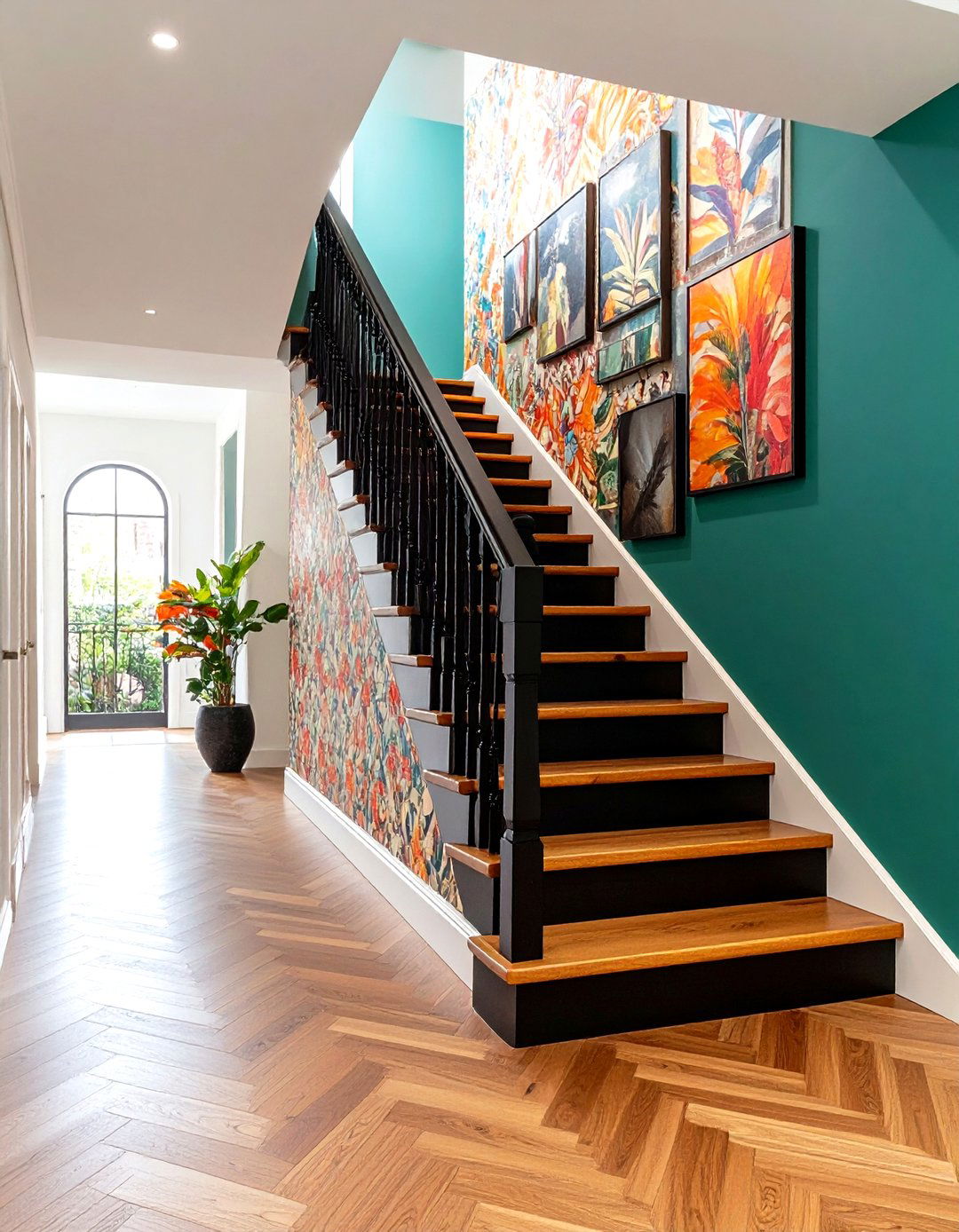 Wooden Staircase with Accent Wall Gallery - 20 Wooden Staircase Ideas