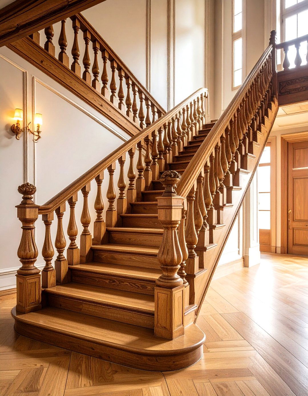 Wooden Staircase with Decorative Baluster Patterns - 20 Wooden Staircase Ideas