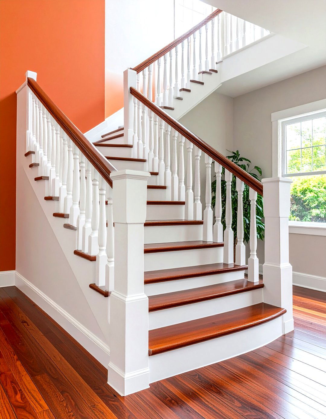 Wooden Staircase with Painted Contrast Risers - 20 Wooden Staircase Ideas