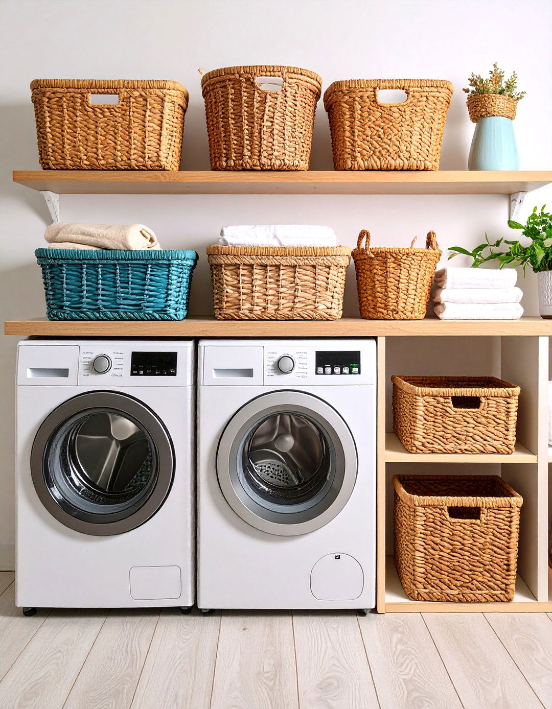 Woven Basket Organization - 20 Stackable Laundry Room Ideas
