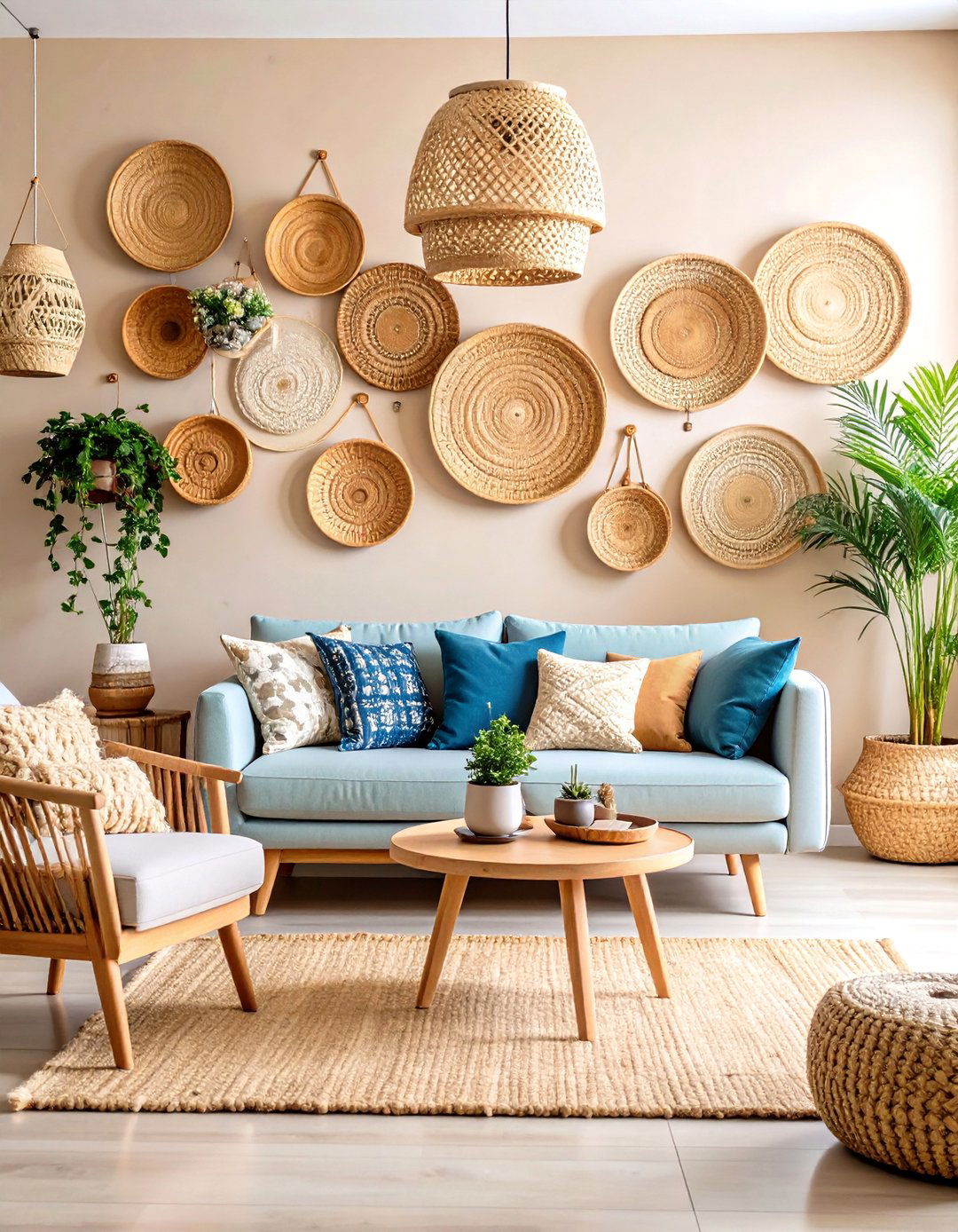 Woven Basket Wall Texture - 20 Budget Apartment Living Room Ideas