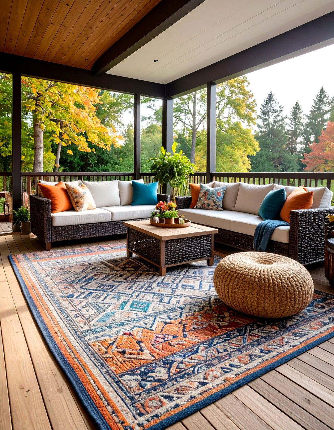 Woven Outdoor Rugs - 20 Screened-in Deck Ideas