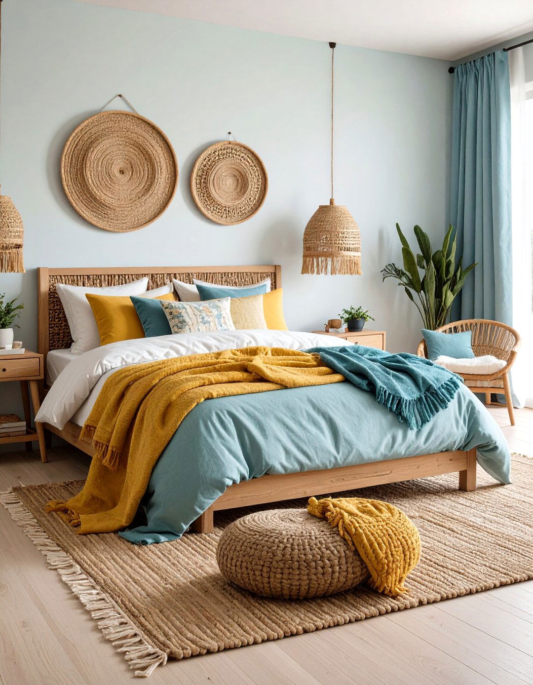 Woven Wool and Jute Layers for a Textured Greek Bedroom - 20 Greek Bedroom Design Ideas