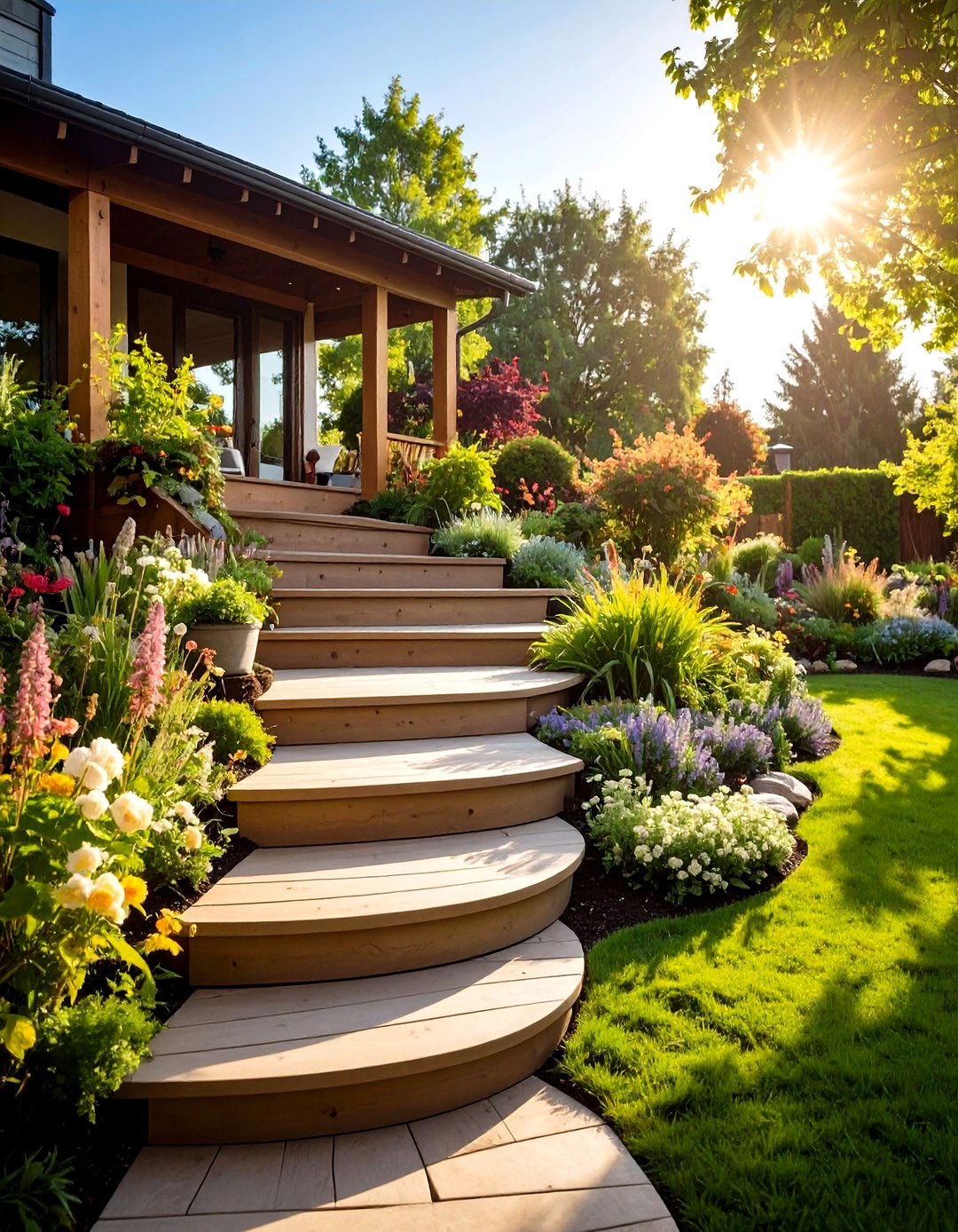 Wrap Around Deck Steps Creating Degree Flow - 20 Deck Steps Ideas