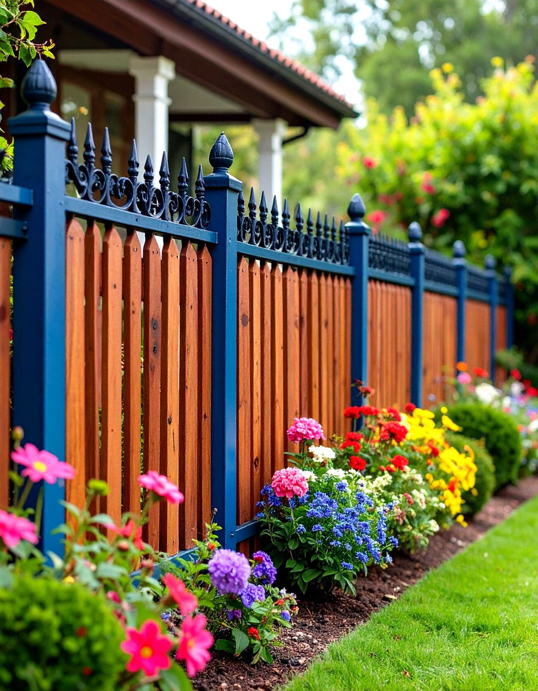 Wrought Iron Accent Wood Panel Metal and Wood Fence - 20 Metal and Wood Fence