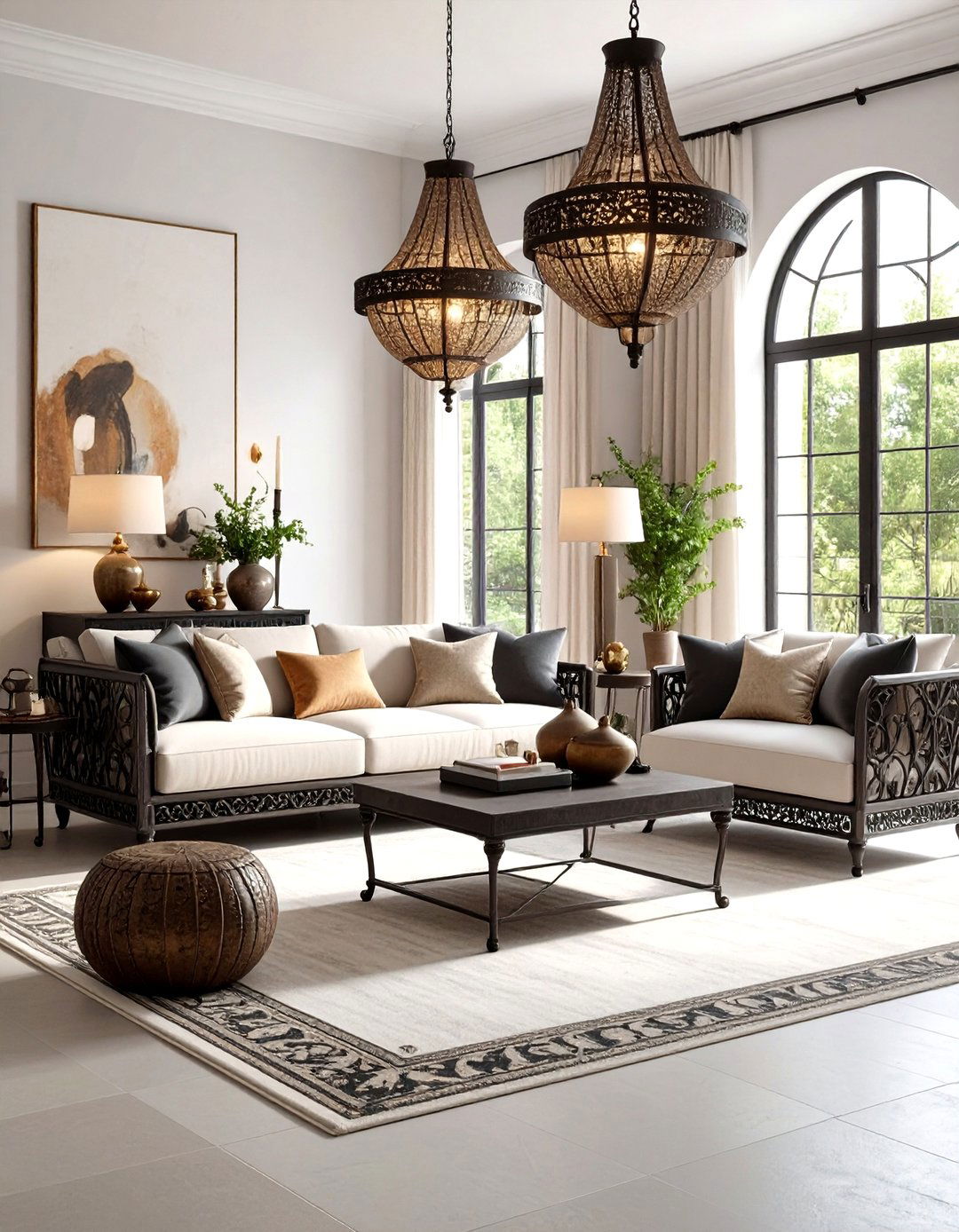 Wrought Iron Elegance Mediterranean Living Room with Metallic Accents - 20 Mediterranean Living Room Ideas
