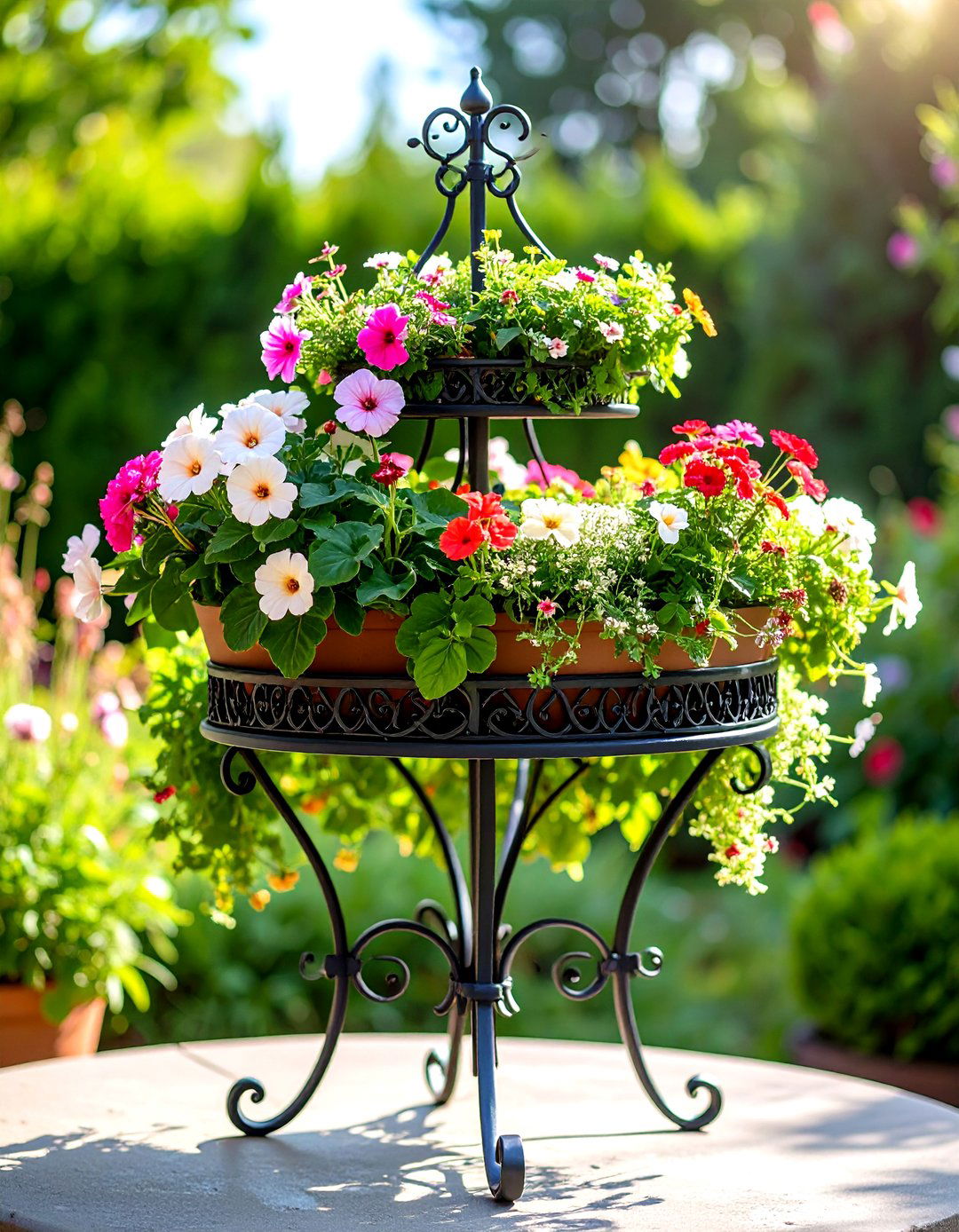 Wrought Iron Outdoor Plant Stand with Ornate Scrollwork - 20 Outdoor Plant Stand Ideas