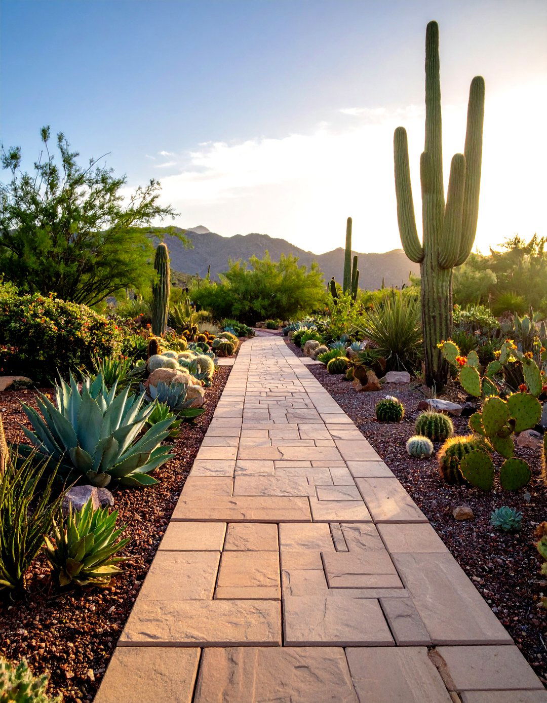 Xeriscape Flagstone Walkway Framed by Succulents - 20 Flagstone Walkway Ideas