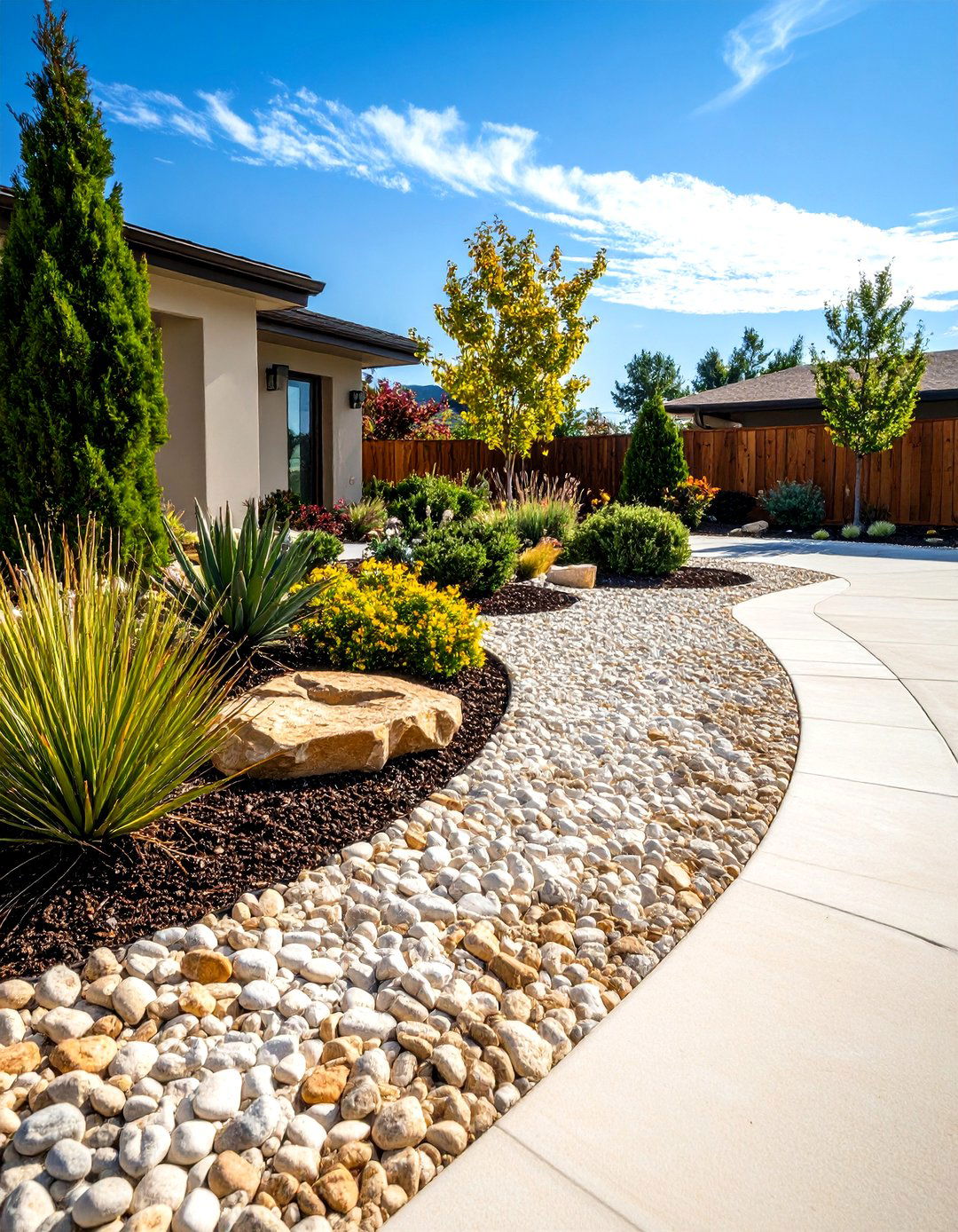 Xeriscape Gravel Beds for Water Wise Driveway Landscape - 20 Driveway Landscape Ideas