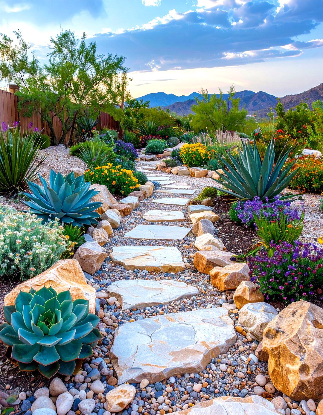 Xeriscape River Rock Edging Framework - 20 River Rock Edging Ideas