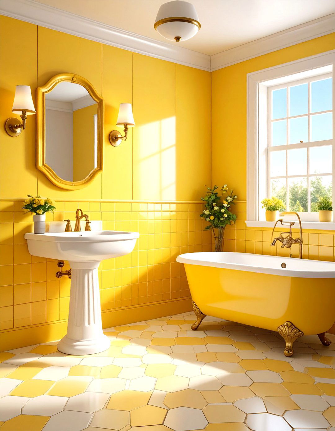 Yellow Bathroom Vintage Retro Style Ideas - 20 Yellow Bathroom Ideas