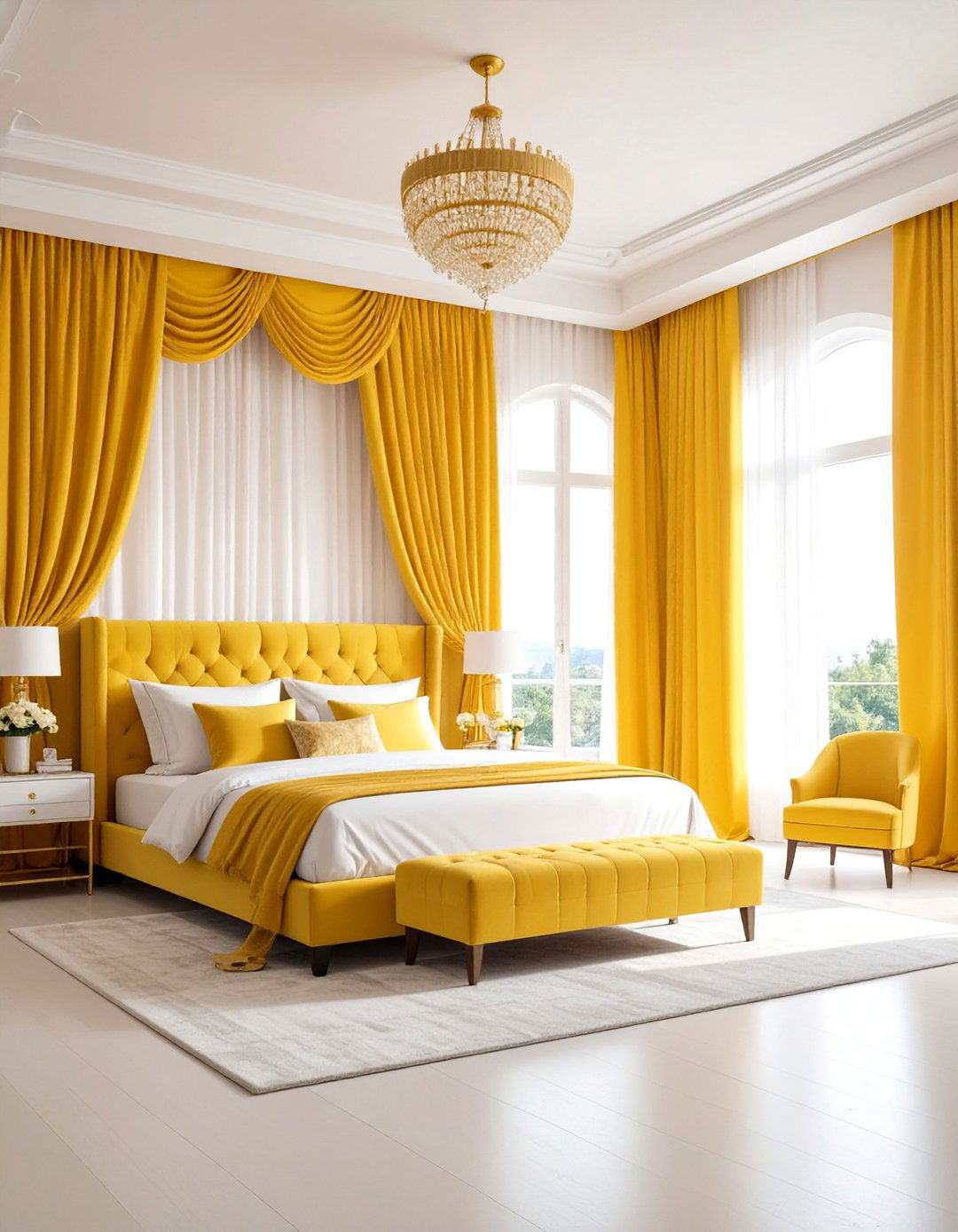 Yellow Bedroom Curtains and Flowing Window Treatments - 20 Yellow Bedroom Ideas