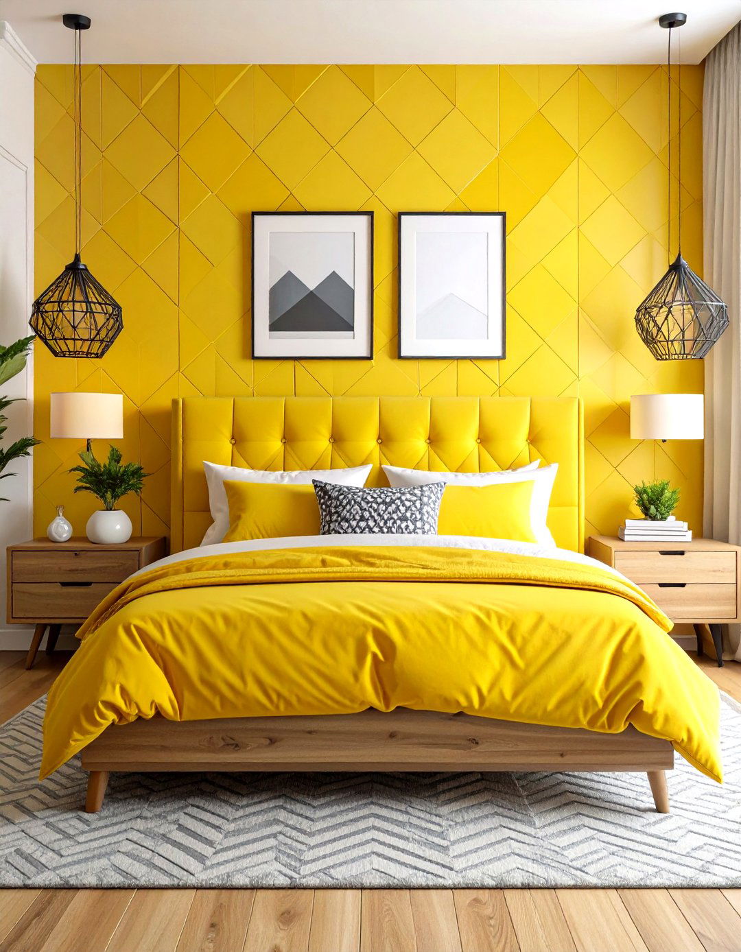Yellow Bedroom Modern Geometric Pattern Integration - 20 Yellow Bedroom Ideas