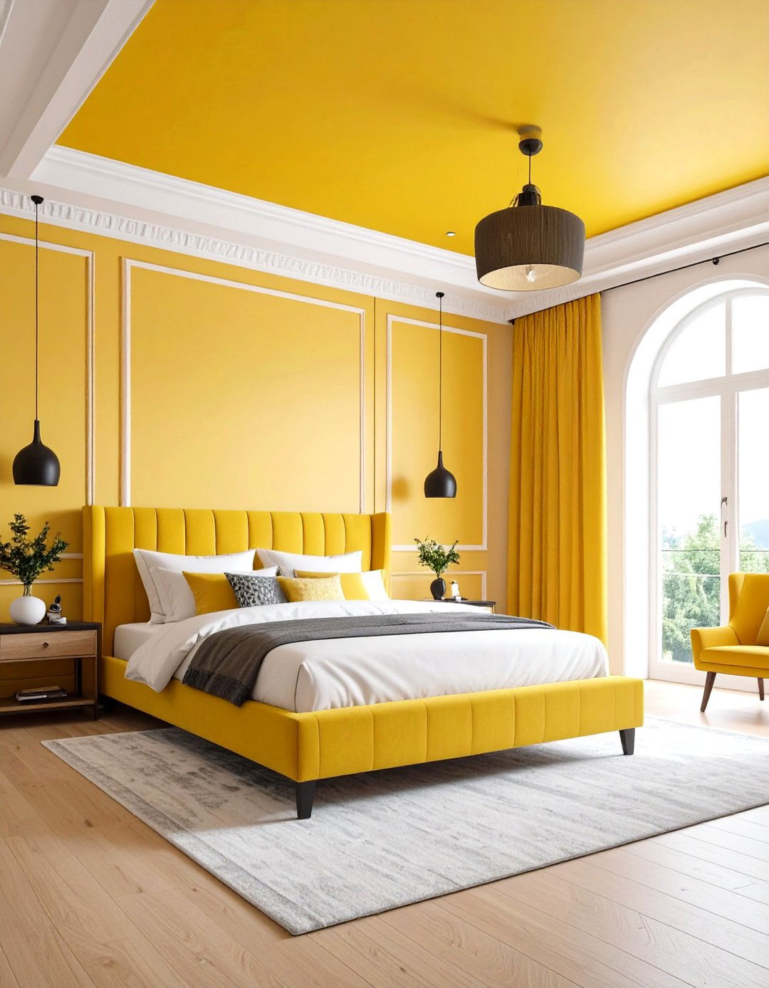 Yellow Bedroom Statement Ceiling Design - 20 Yellow Bedroom Ideas
