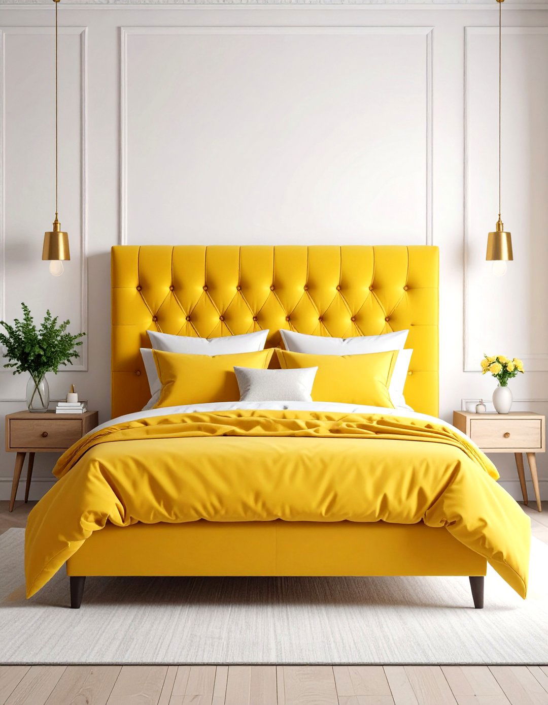 Yellow Bedroom Upholstered Headboard Statement - 20 Yellow Bedroom Ideas
