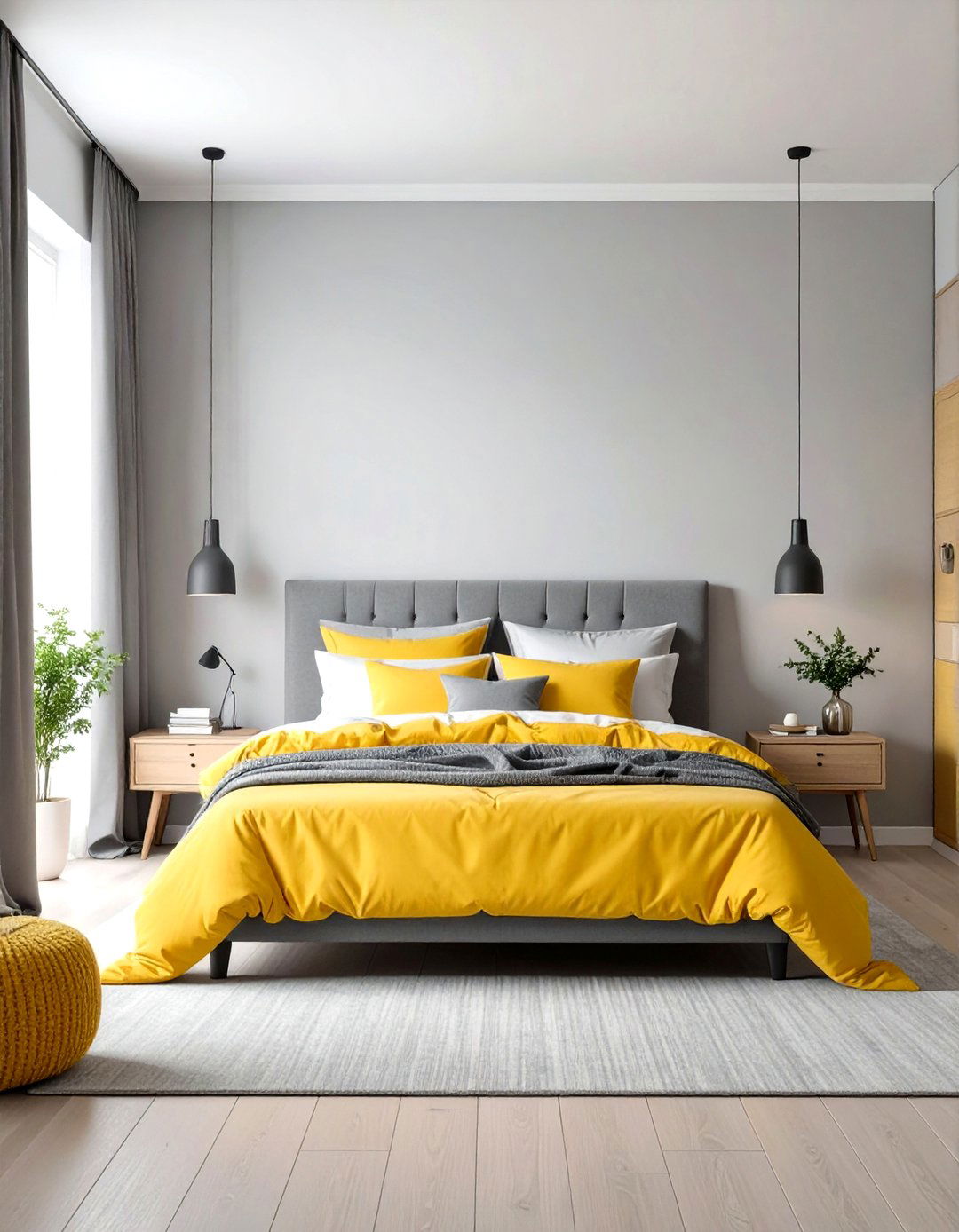 Yellow Bedroom with Gray Color Palettes - 20 Yellow Bedroom Ideas