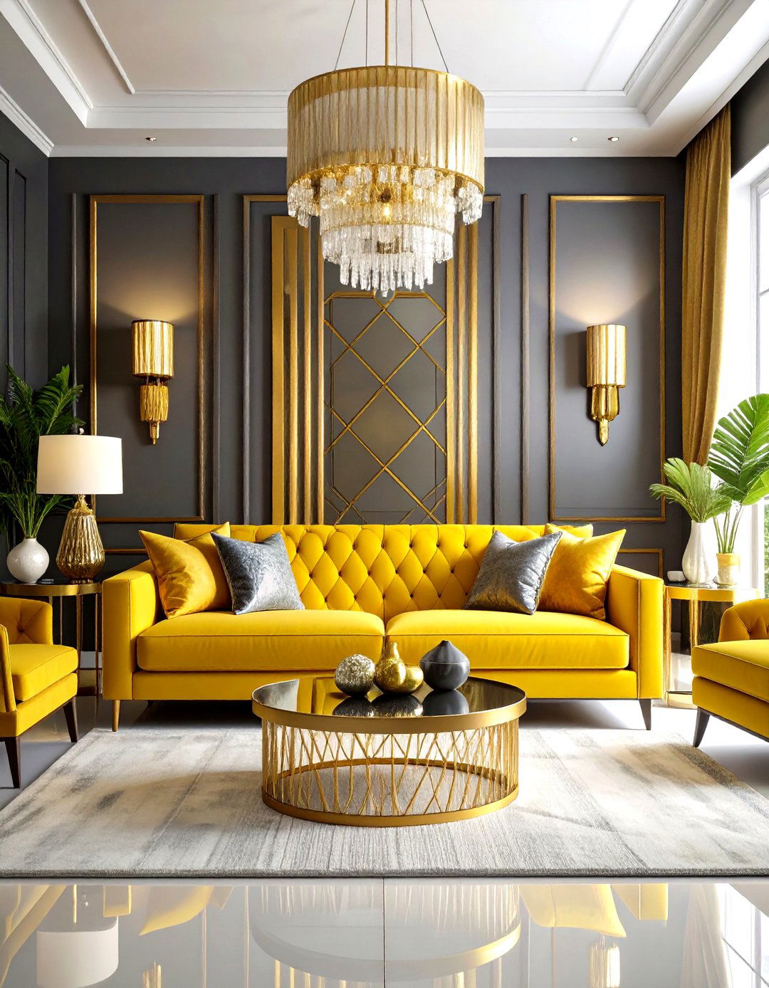 Yellow Couch Contemporary Art Deco Design - 20 Yellow Couch Living Room Ideas
