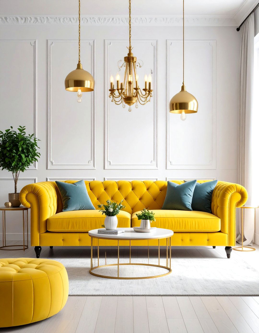 Yellow Couch Statement Lighting Combinations - 20 Yellow Couch Living Room Ideas