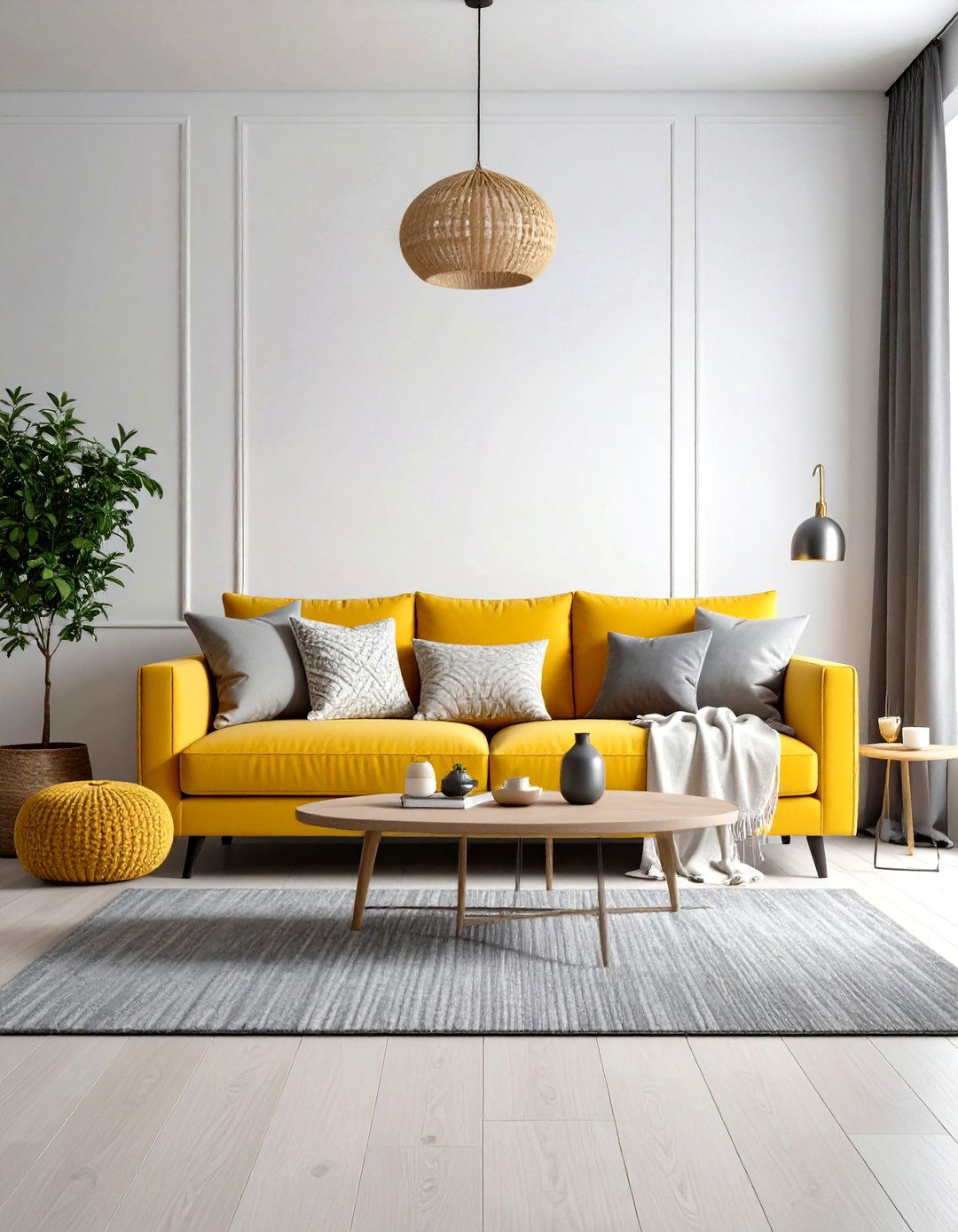 Yellow Couch with Charcoal Grey Contrast - 20 Yellow Couch Living Room Ideas