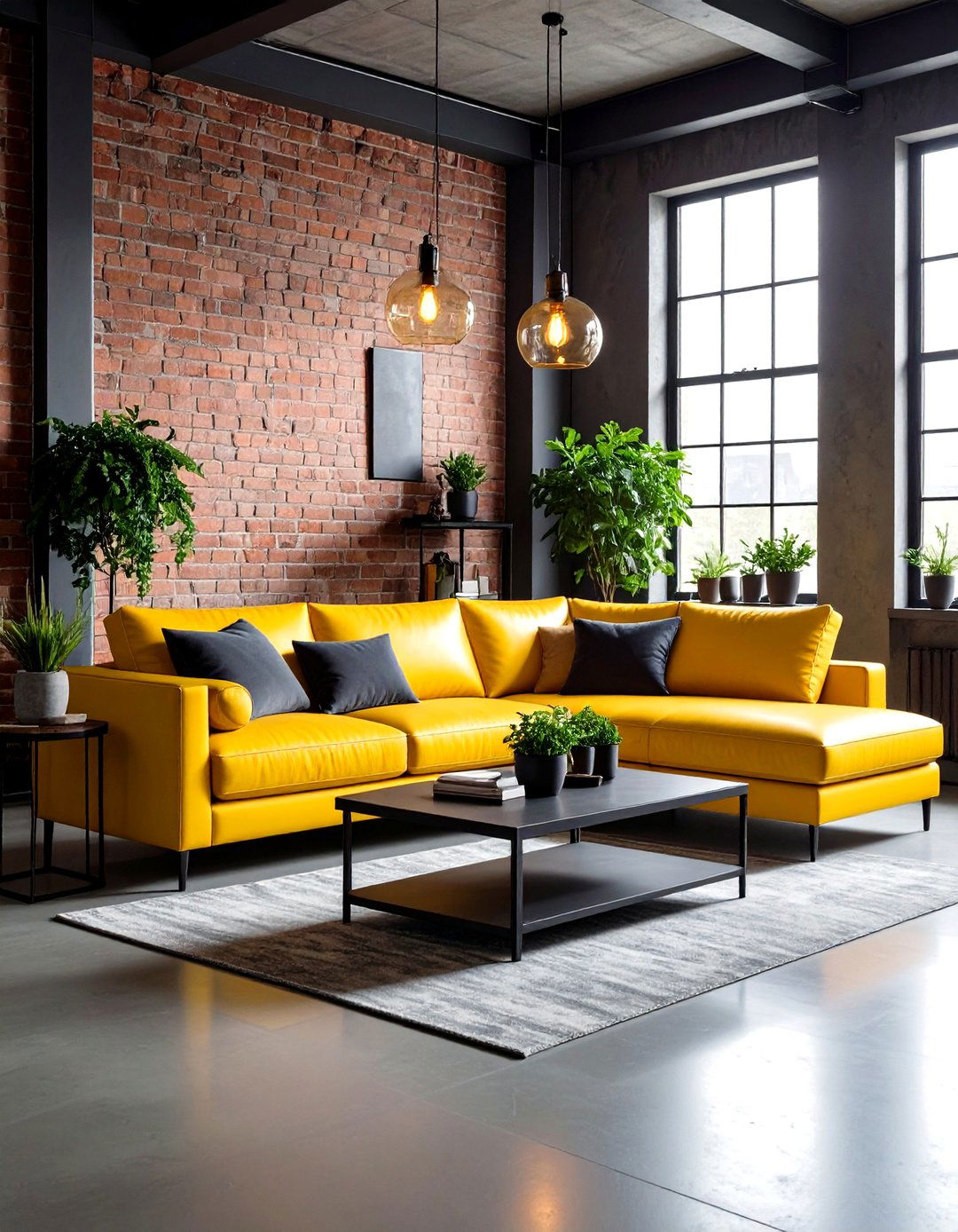 Yellow Couch with Industrial Chic Elements - 20 Yellow Couch Living Room Ideas