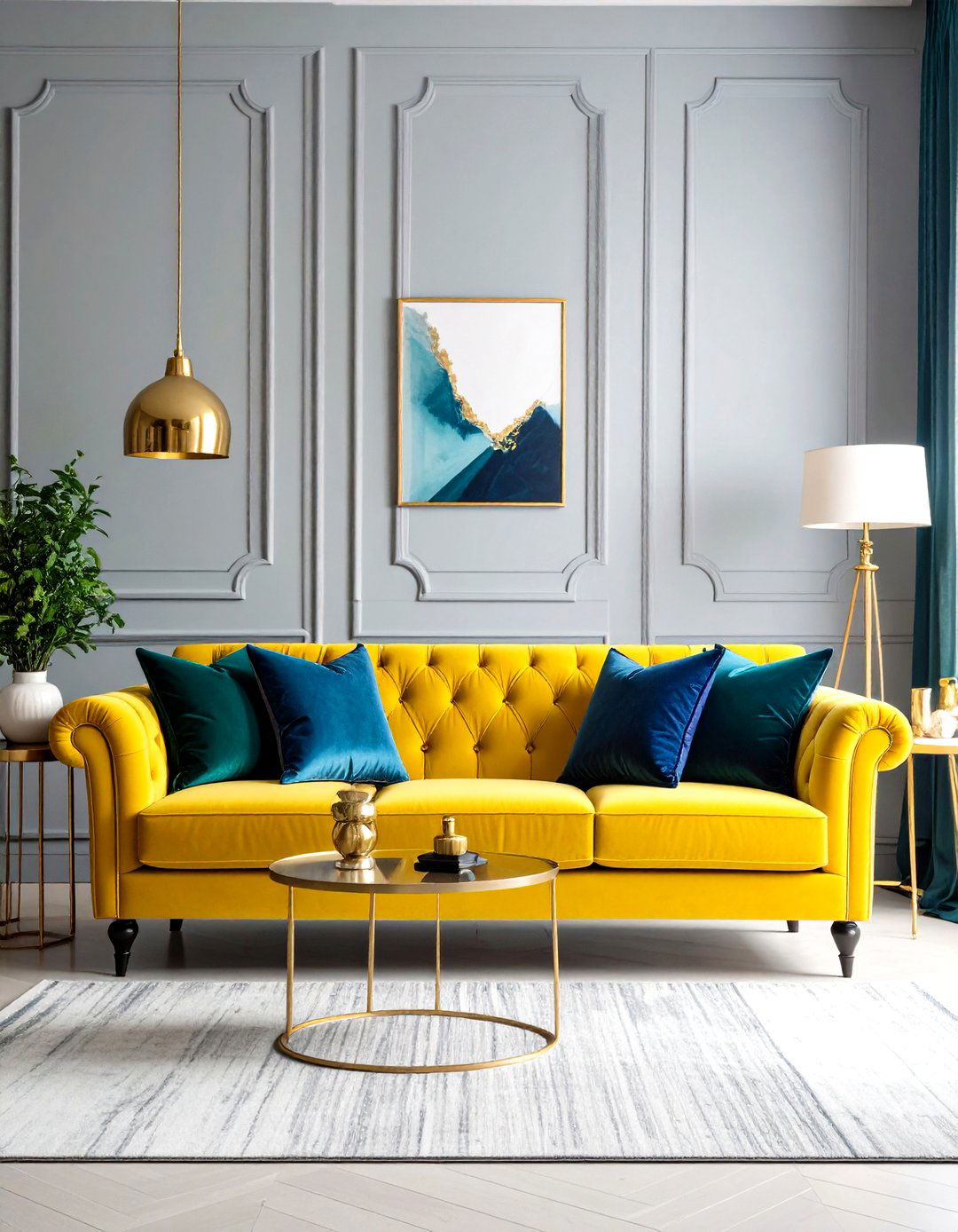 Yellow Couch with Jewel Tone Accessories - 20 Yellow Couch Living Room Ideas