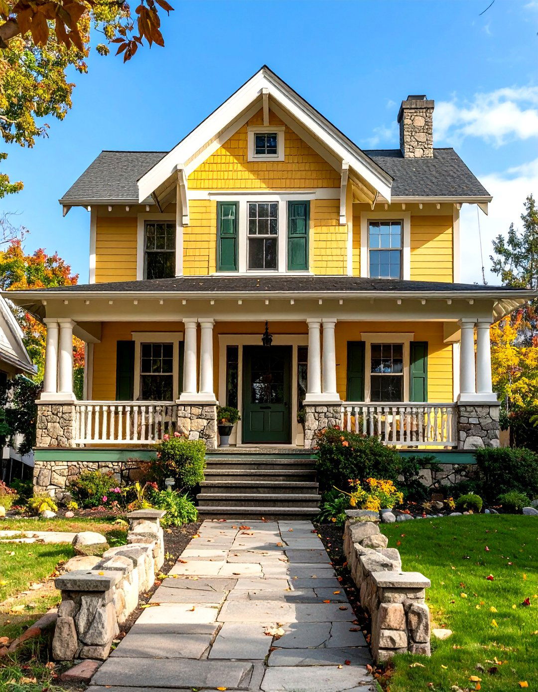 Yellow Craftsman Bungalow with Natural Wood Accents - 20 Yellow Exterior Home Ideas