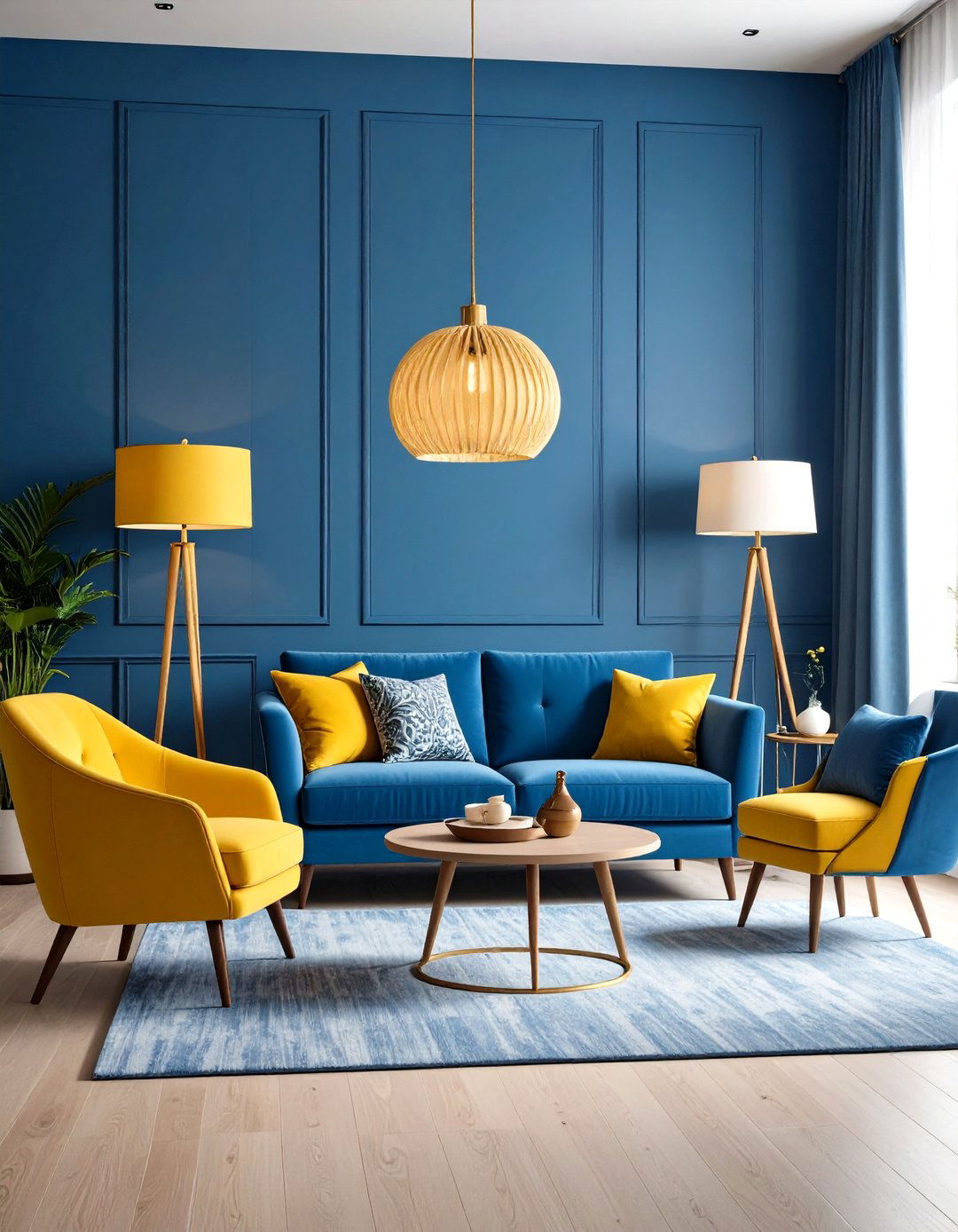 Yellow Floor Lamp Collection in Blue Living Room - 20 Yellow and Blue Living Room Ideas