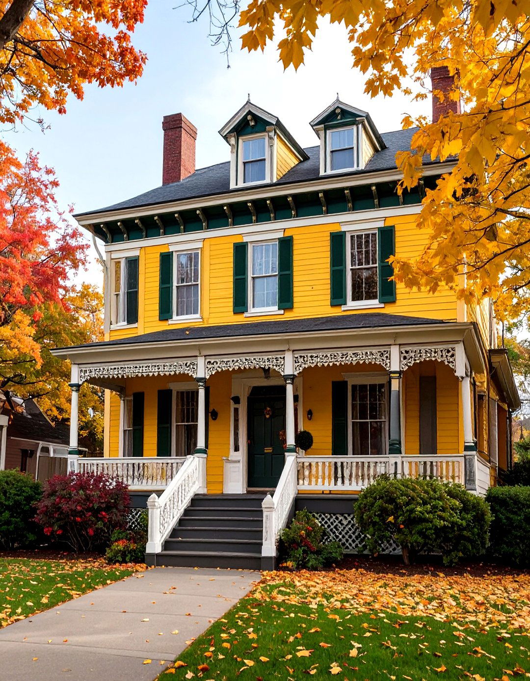 Yellow Queen Anne Victorian with Multi Color Trim - 20 Yellow Exterior Home Ideas