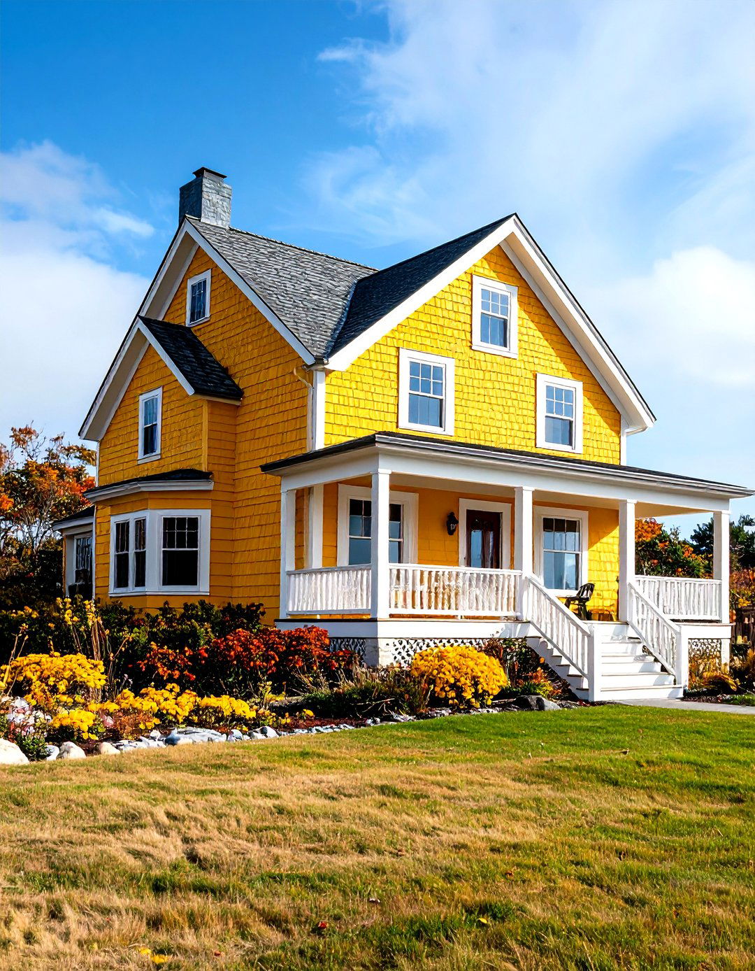 Yellow Shingle Style Home with Natural Cedar Accents - 20 Yellow Exterior Home Ideas