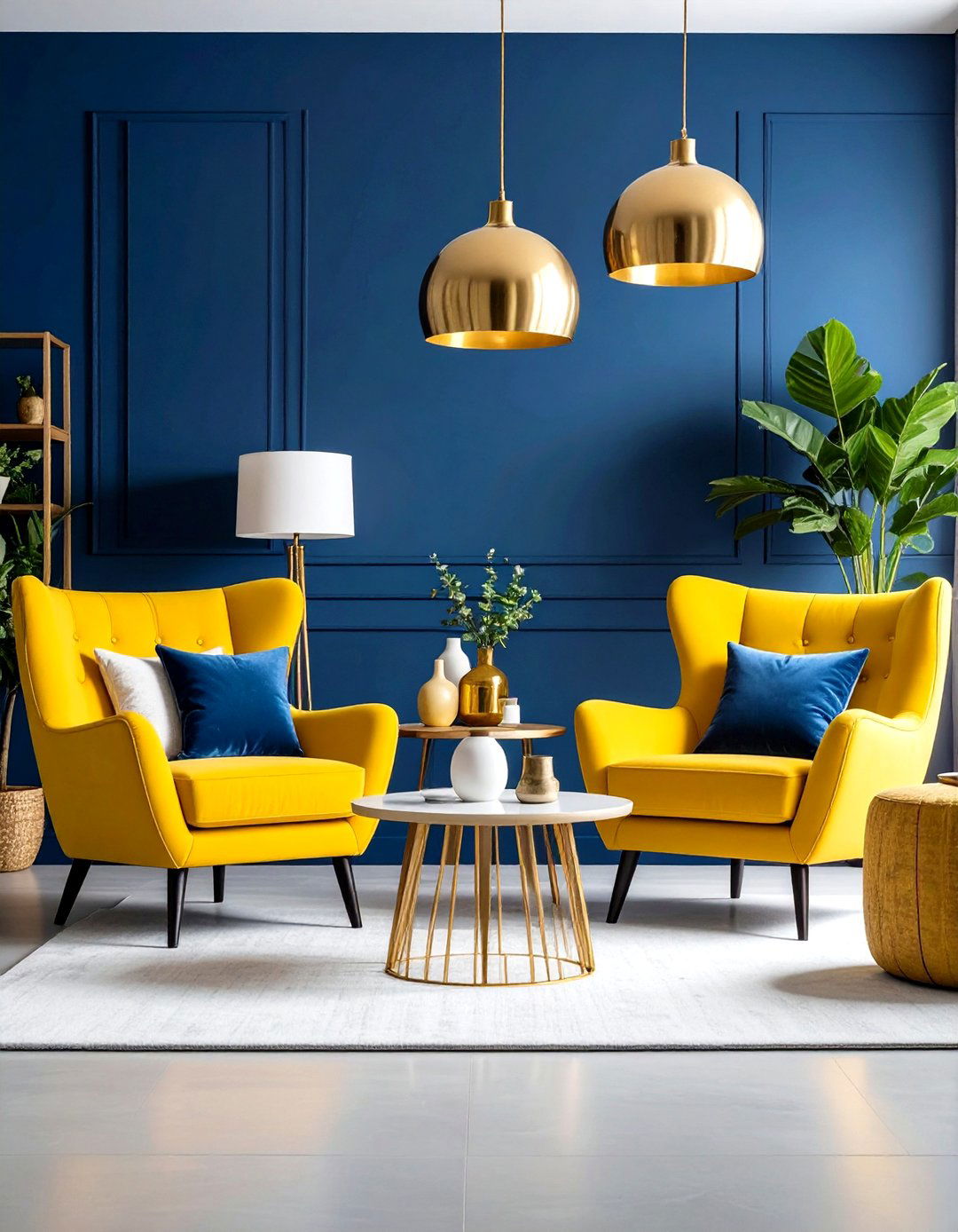 Yellow Upholstered Chairs with Blue Accent Wall Living Room - 20 Yellow and Blue Living Room Ideas