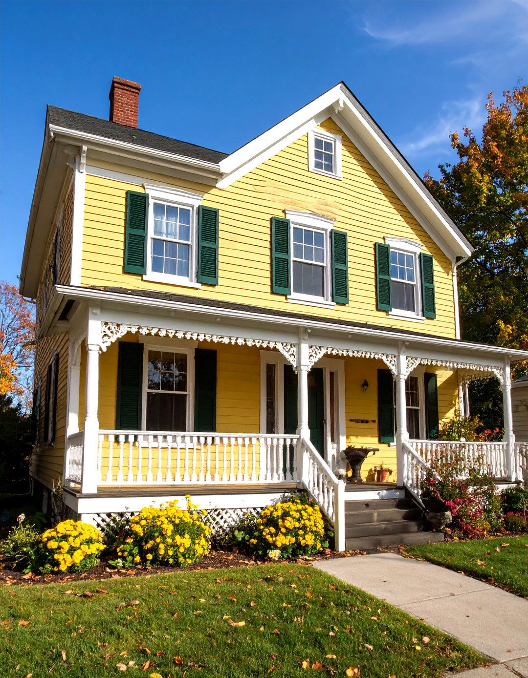 Yellow Victorian Cottage with White Gingerbread Trim - 20 Yellow Exterior Home Ideas