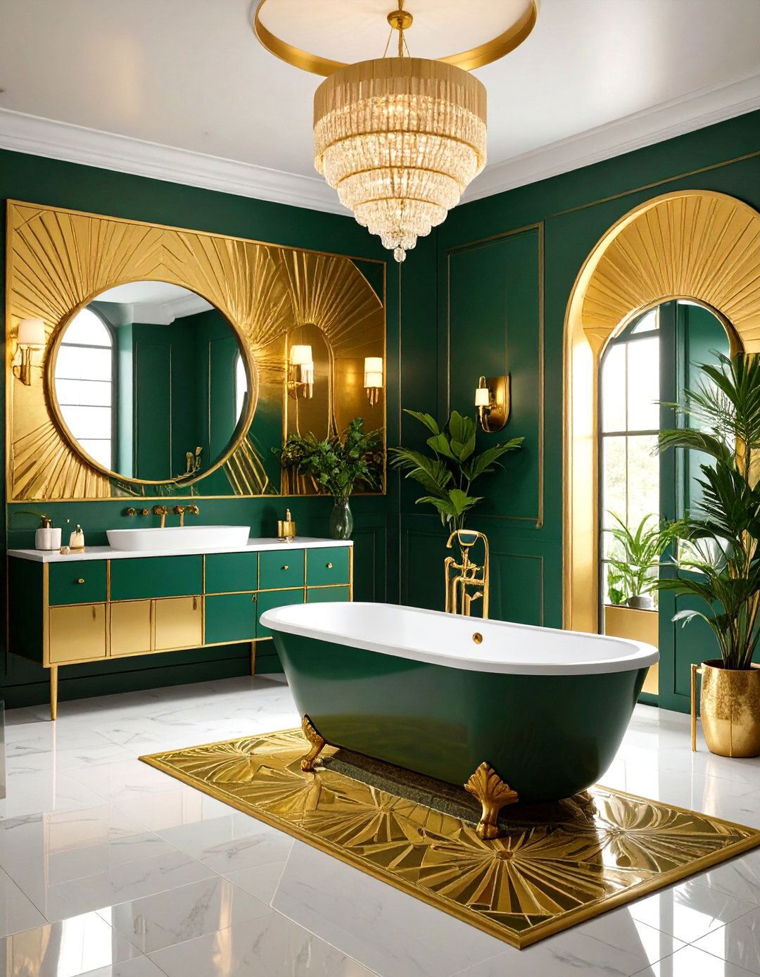 Yellow and Green Botanical Wallpaper Accent Bathroom - 20 Yellow and Green Bathroom Ideas