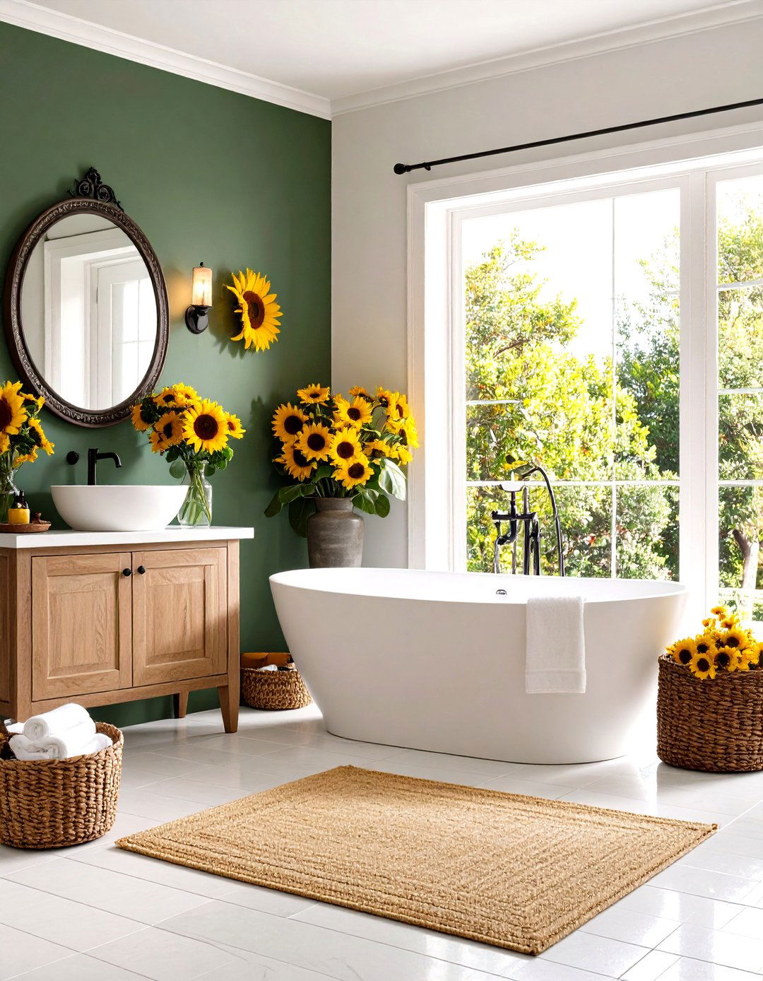 Yellow and Green Contemporary Floating Vanity Design - 20 Yellow and Green Bathroom Ideas