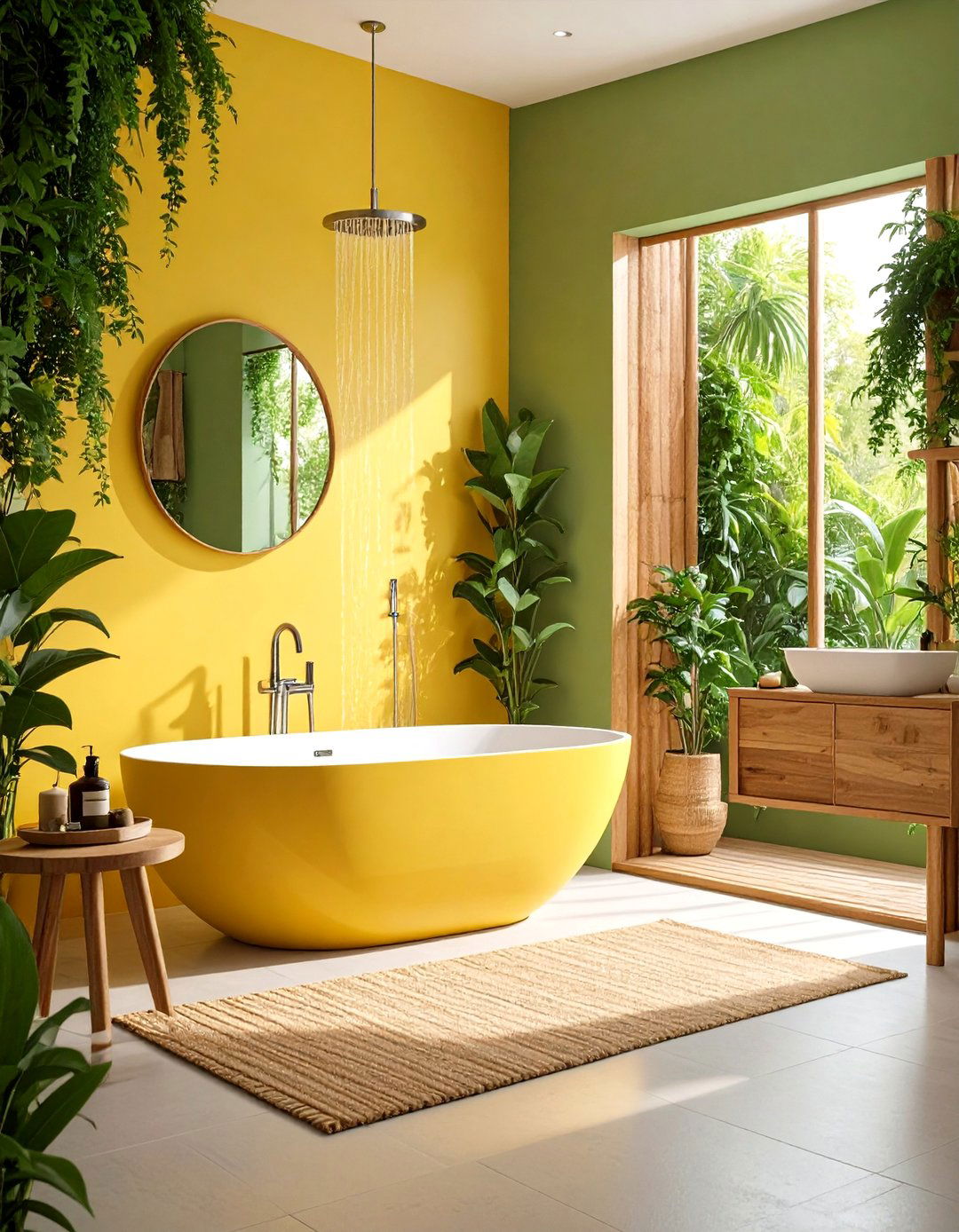 Yellow and Green Herringbone Tile Layout Bathroom - 20 Yellow and Green Bathroom Ideas