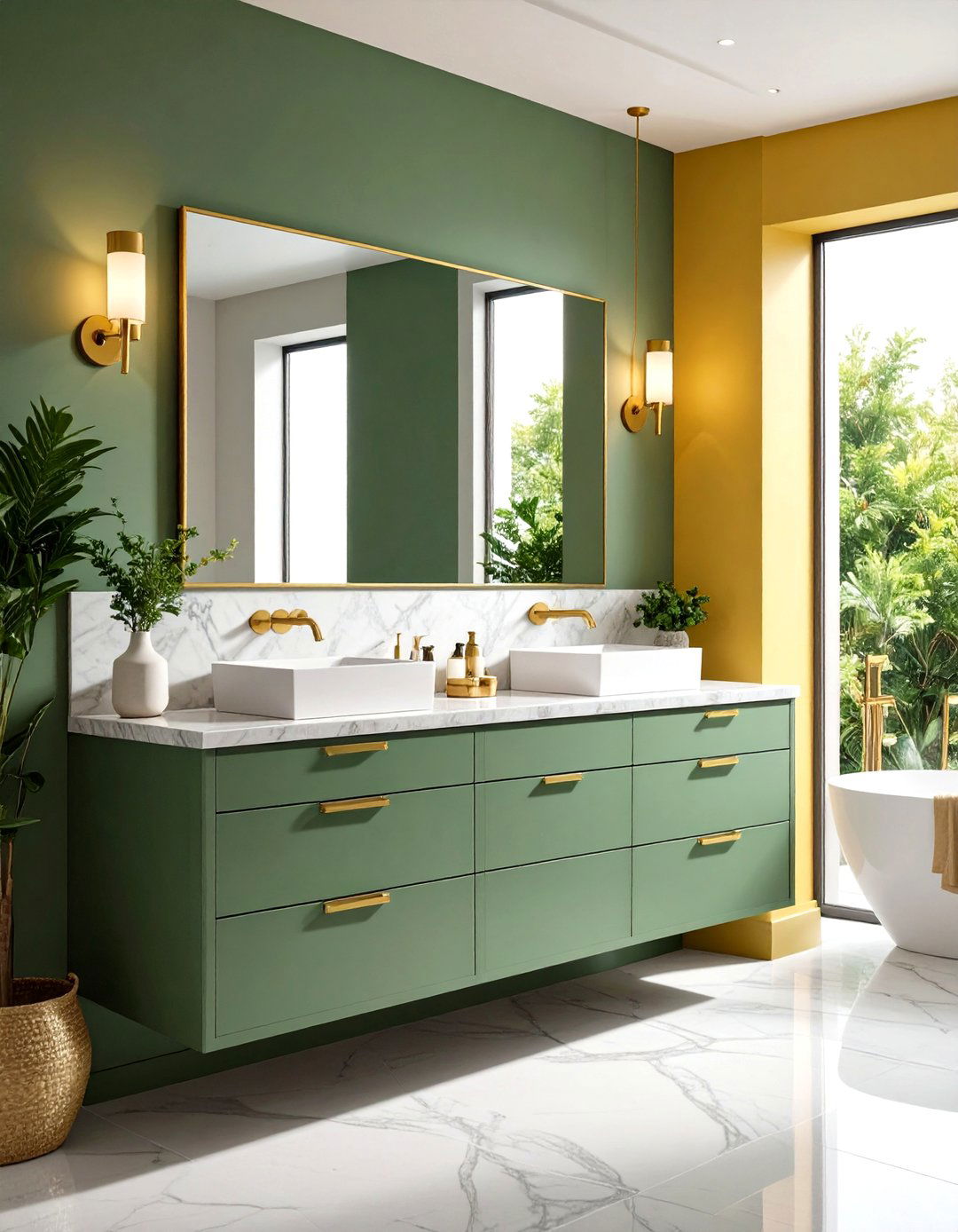 Yellow and Green Hexagon Floor Tiles Bathroom - 20 Yellow and Green Bathroom Ideas