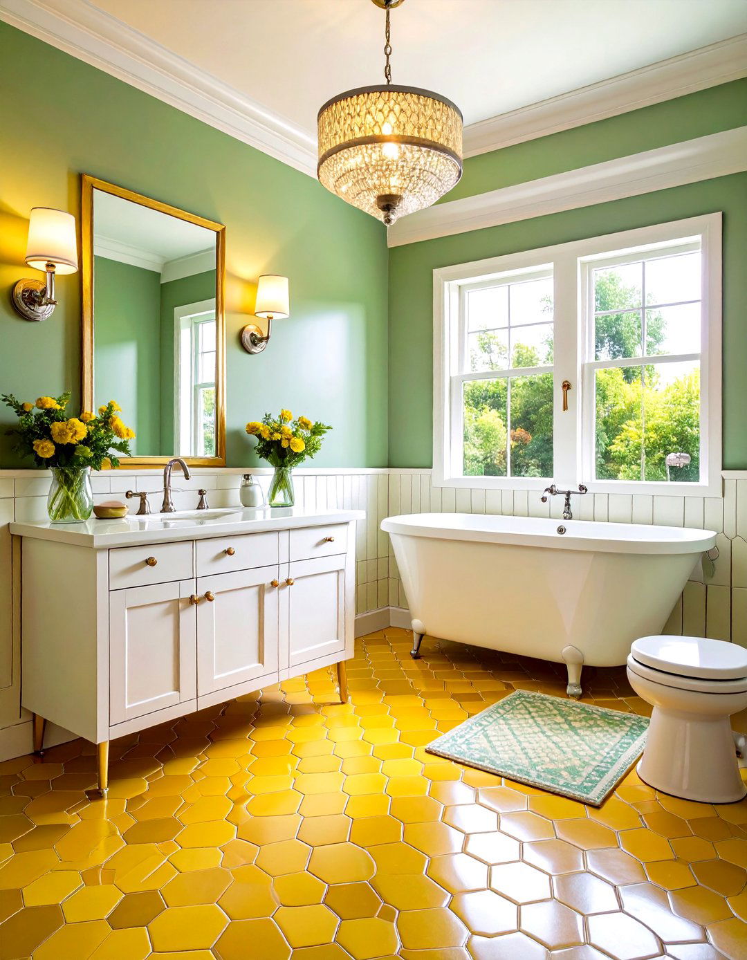 Yellow and Green Retro Vintage Bathroom Design - 20 Yellow and Green Bathroom Ideas