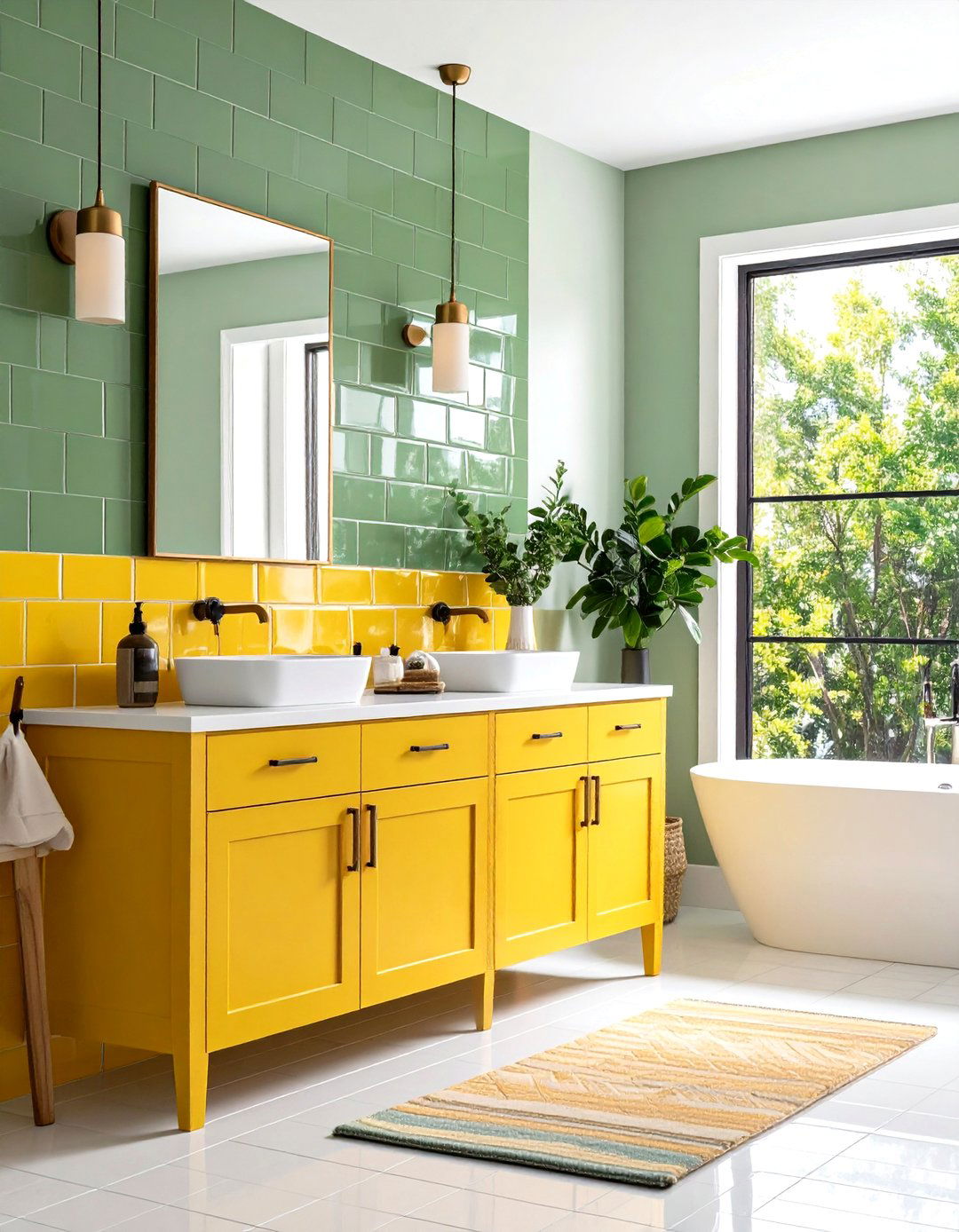 Yellow and Green Subway Tile Backsplash Bathroom - 20 Yellow and Green Bathroom Ideas