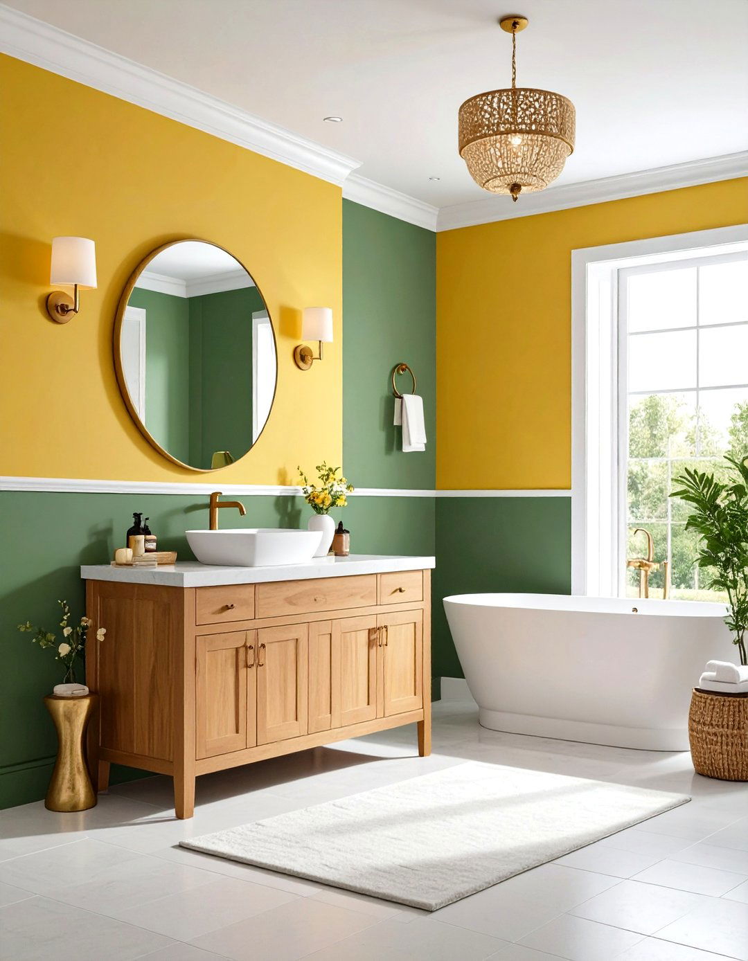 Yellow and Green Terrazzo and Concrete Elements Bathroom - 20 Yellow and Green Bathroom Ideas