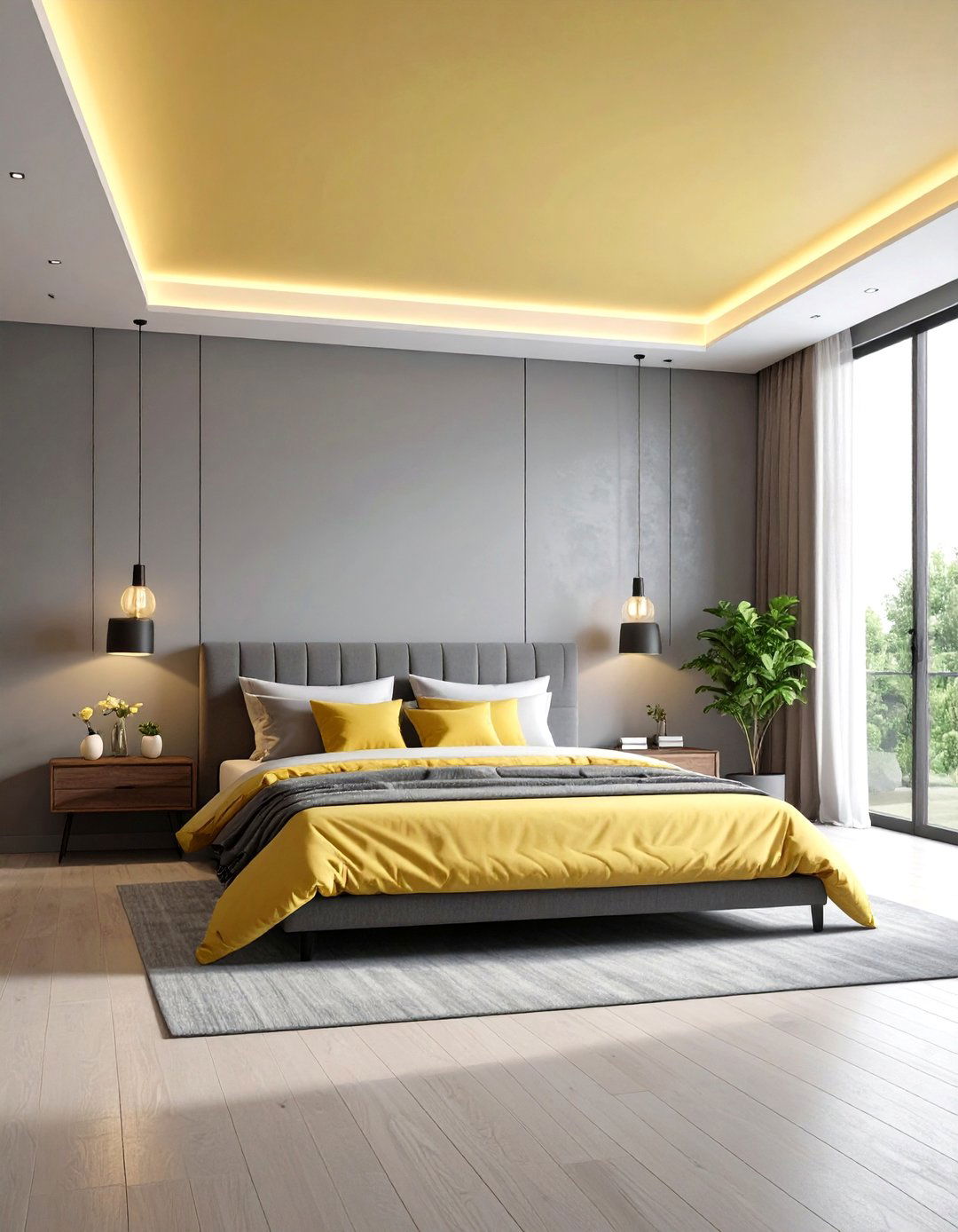 Yellow and Grey Bedroom Ceiling Treatment - 20 Yellow and Grey Bedroom Ideas
