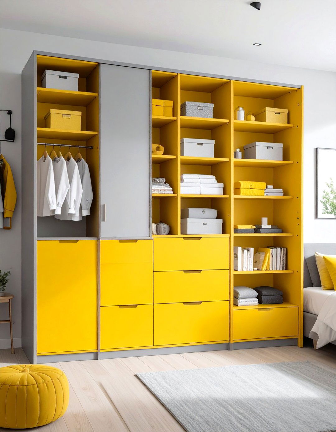 Yellow and Grey Bedroom Storage Solutions - 20 Yellow and Grey Bedroom Ideas