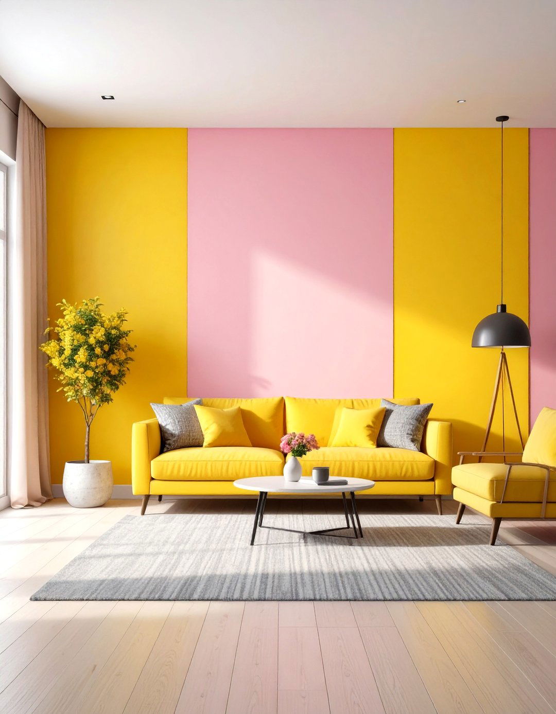 Yellow and Pink Color Blocked Accent Walls - 20 How to Decorate With Yellow and Pink